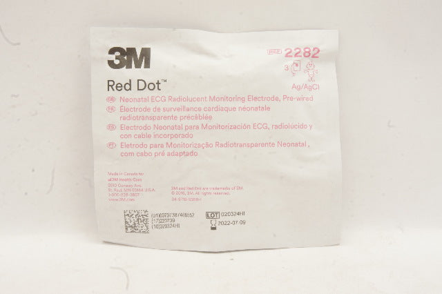 3M 2282 Red Dot Neonatal ECG Radiolucent Monitoring Electrode Pre-Wired