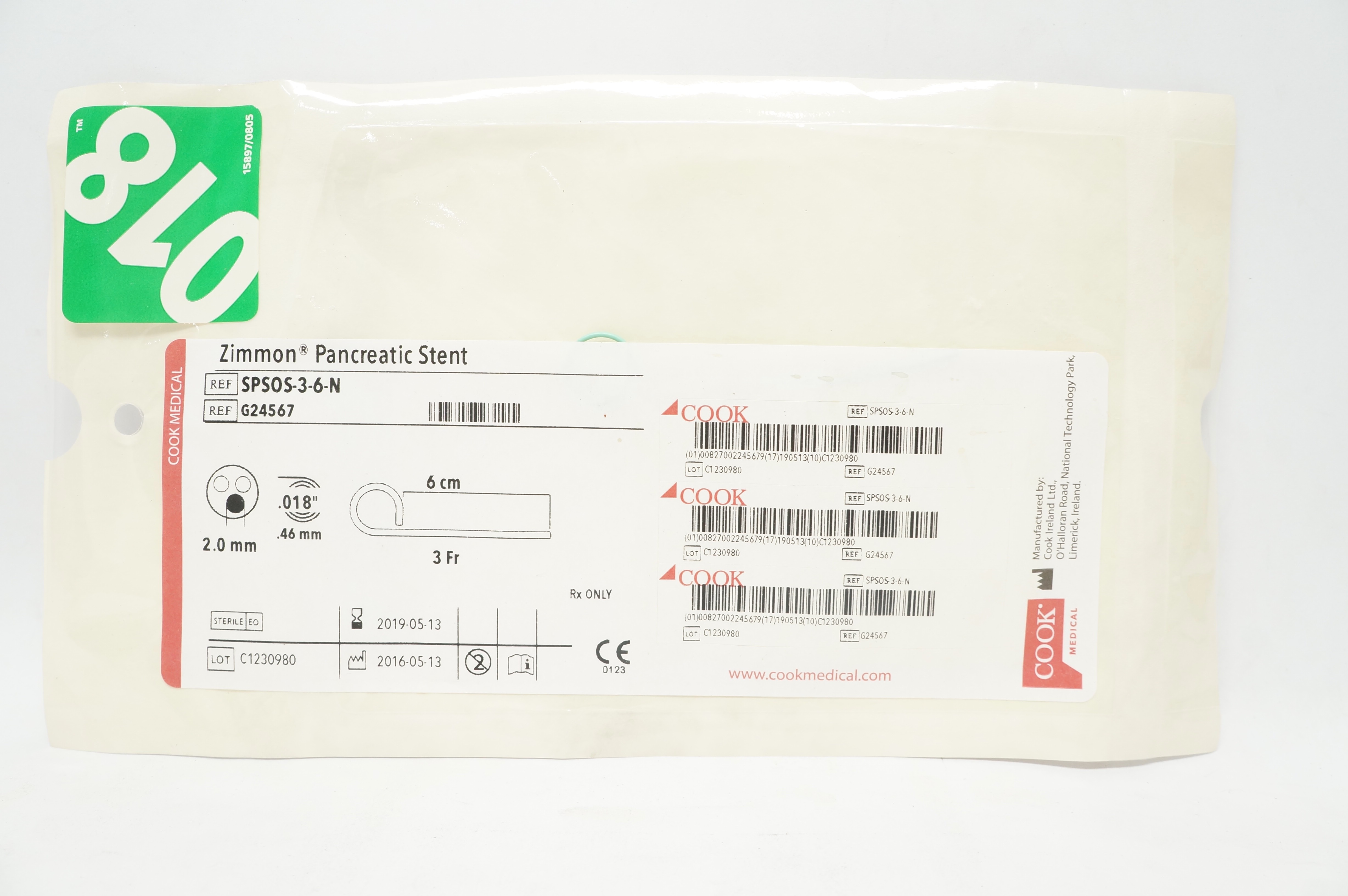 Cook Medical G24567 Zimmon Pancreatic Stnt 3Fr x 0.018inch (x)