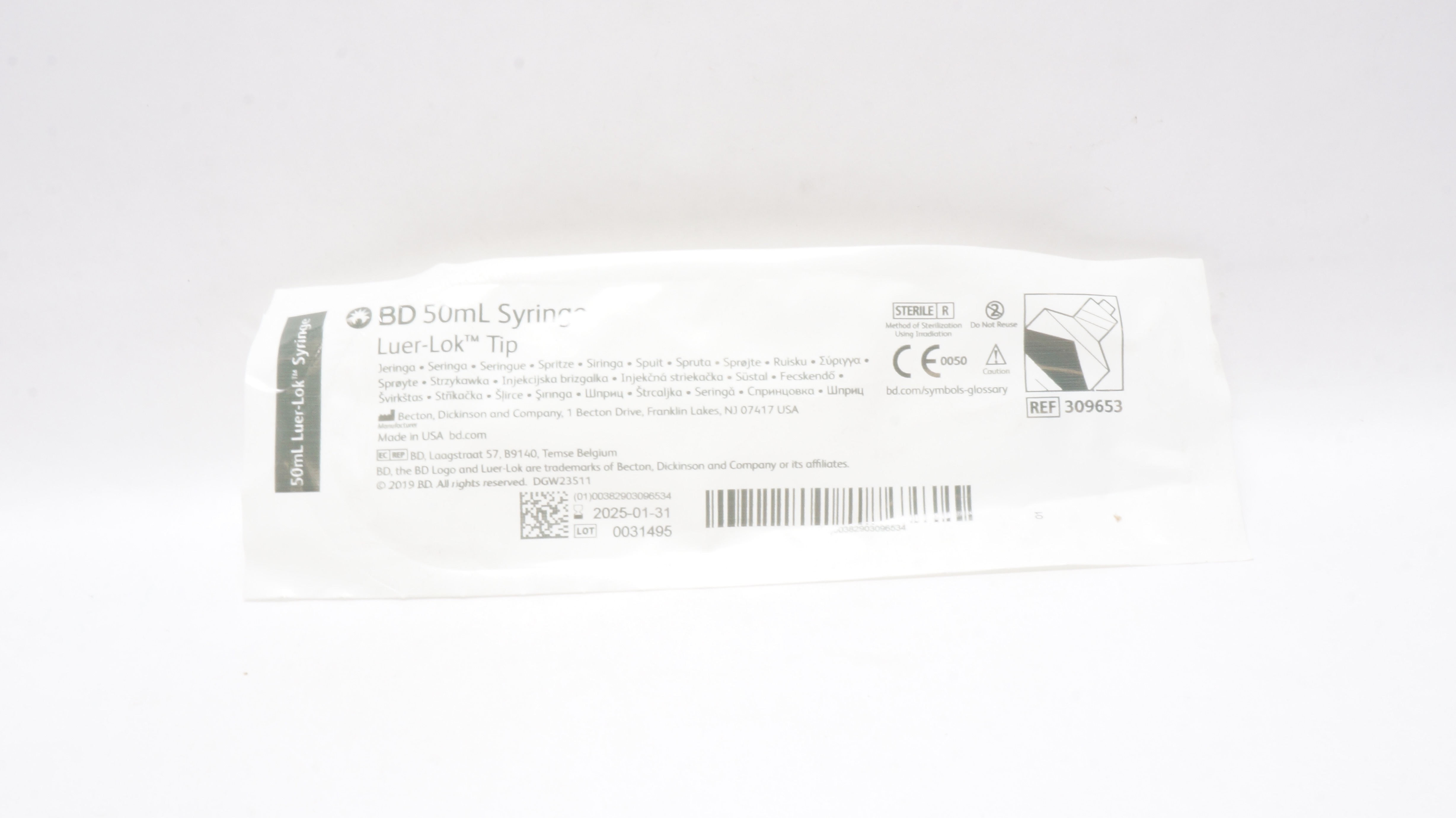 BD 309653 Syringe Luer-Lok Tip 50mL