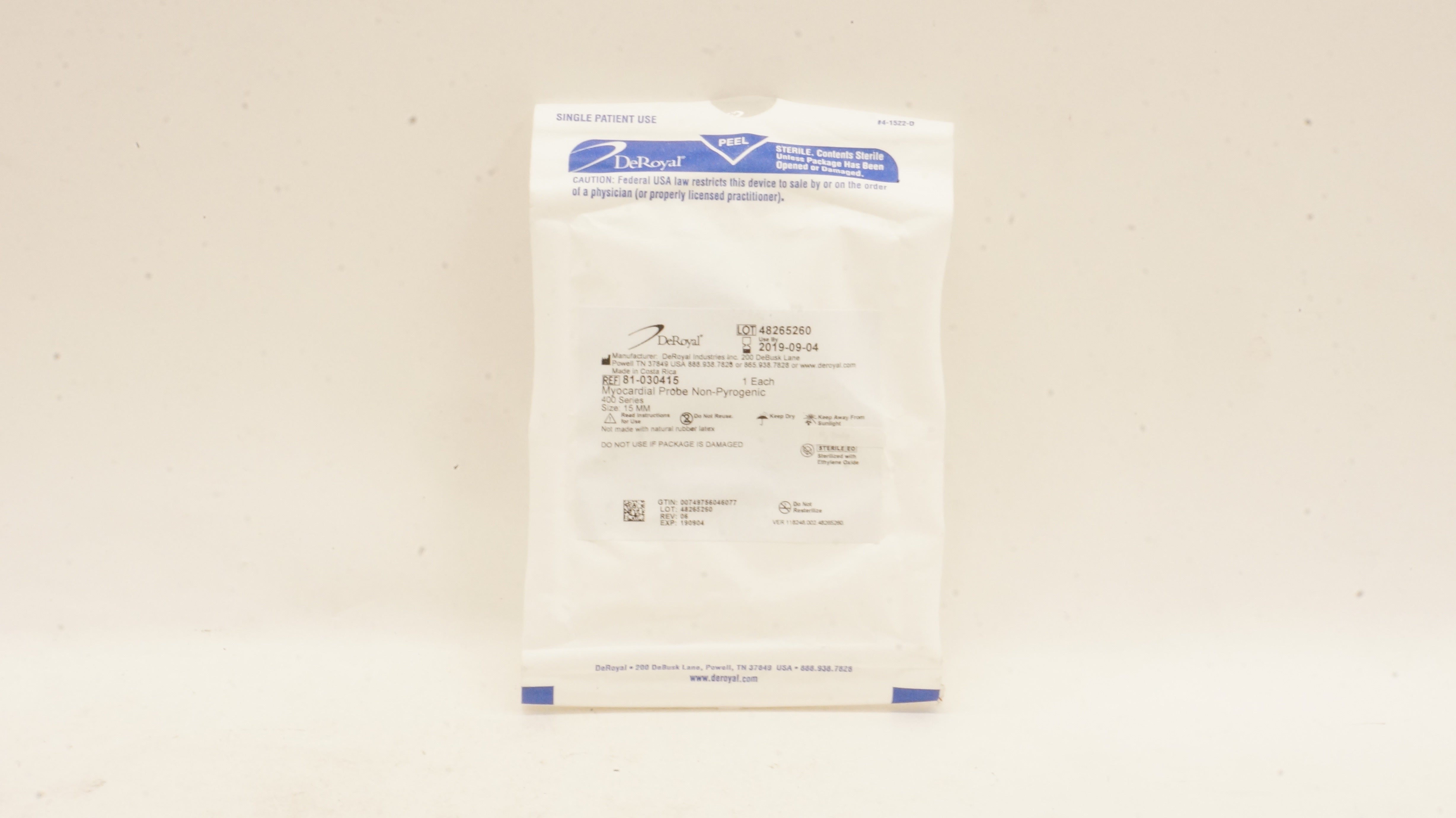 DeRoyal 81-030415 Myocardial Probe 400Series, Size 15mm (x)