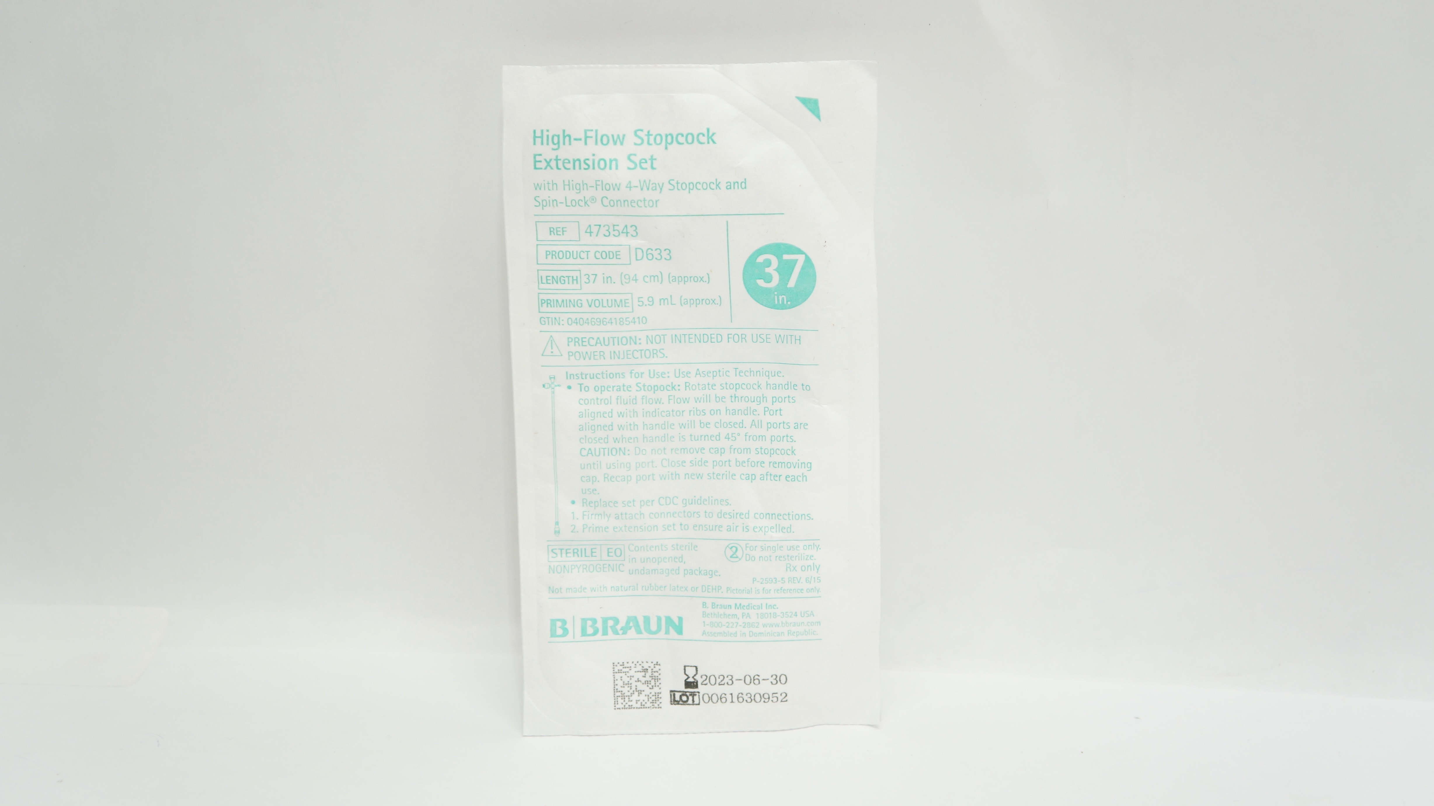 Braun 473543 High-Flow Stopcock Extension Set 37inch x 5.9mL (approx.) (x)