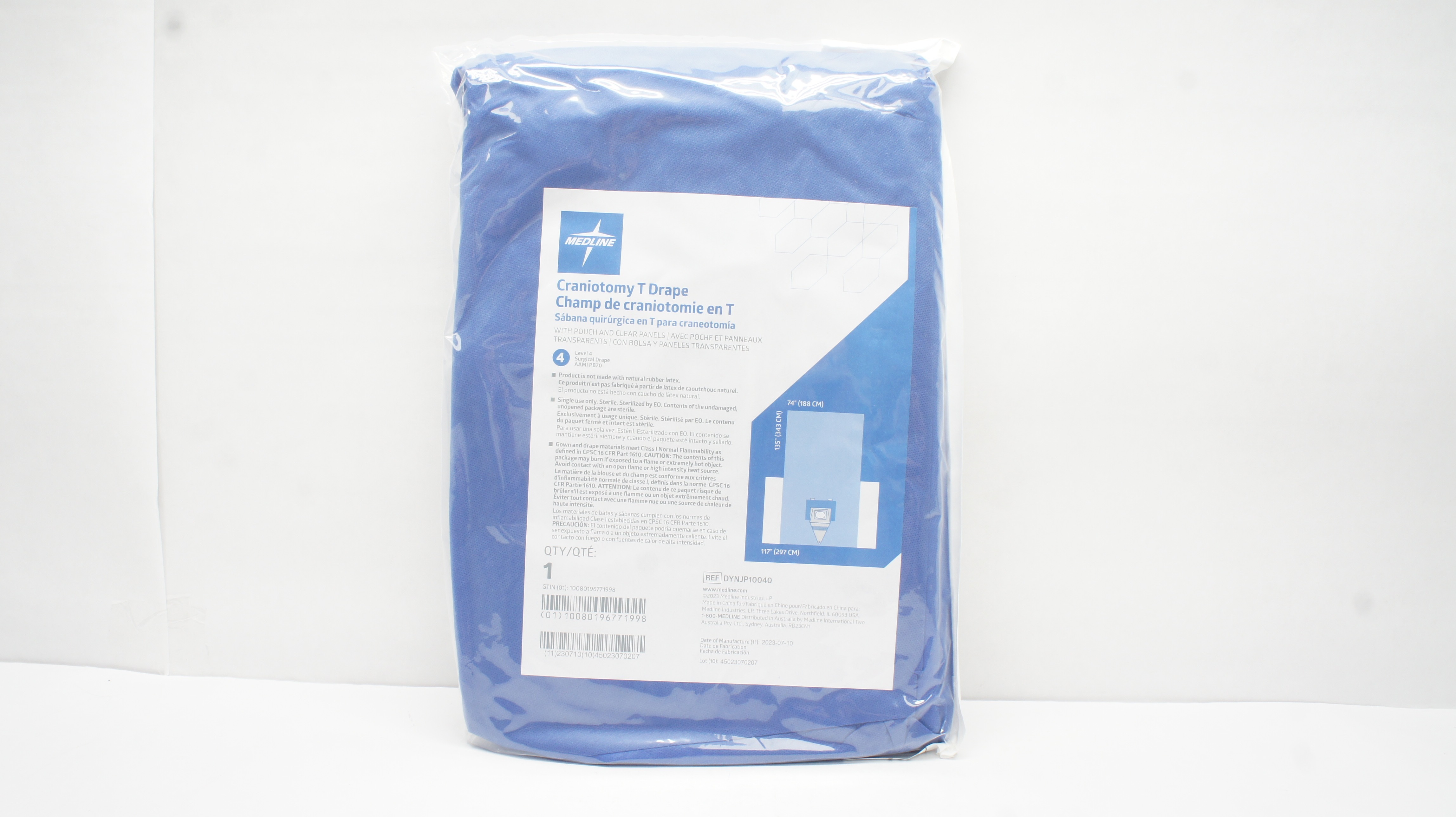 Medline DYNJP10040 Ultragard Craniotomy T Drape 135 x 74 x 117inch