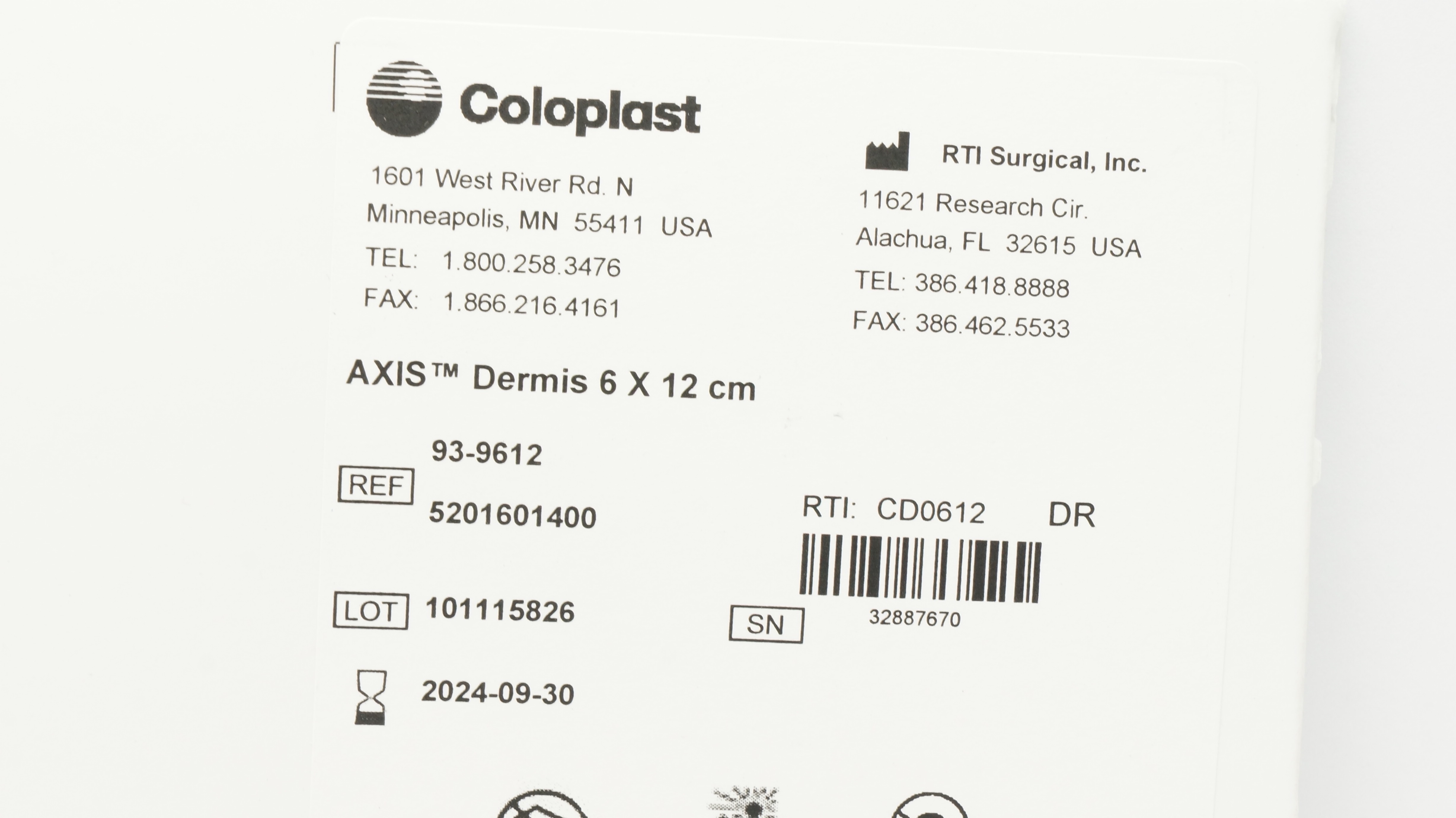 Coloplast 93-9612 AXIS Dermis & Suspend Fascia Lata 6 x 12cm (x)