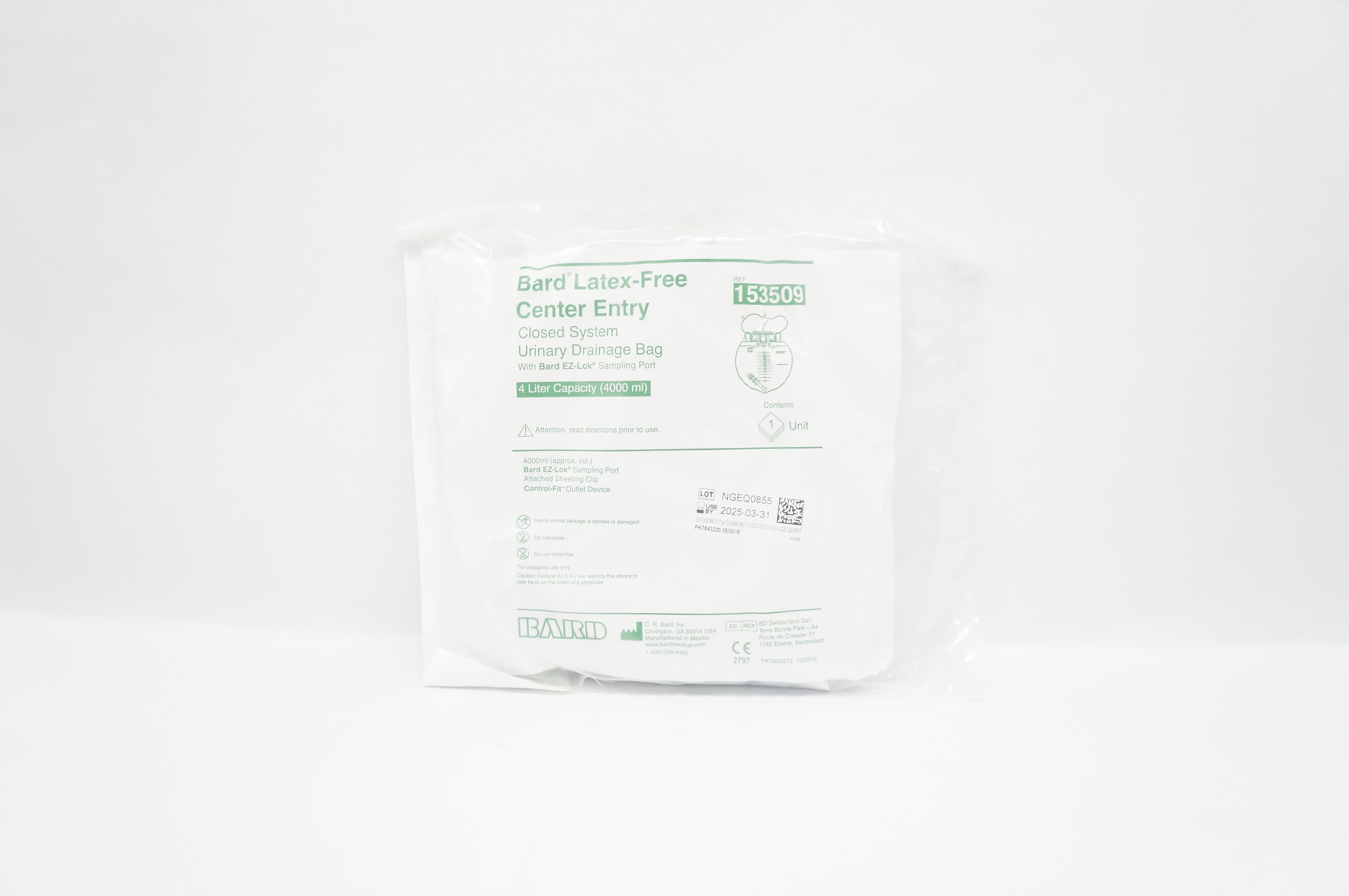 Bard 153509 Ceneter Entry Closed System Urinary Drainage Bag 4000 ml