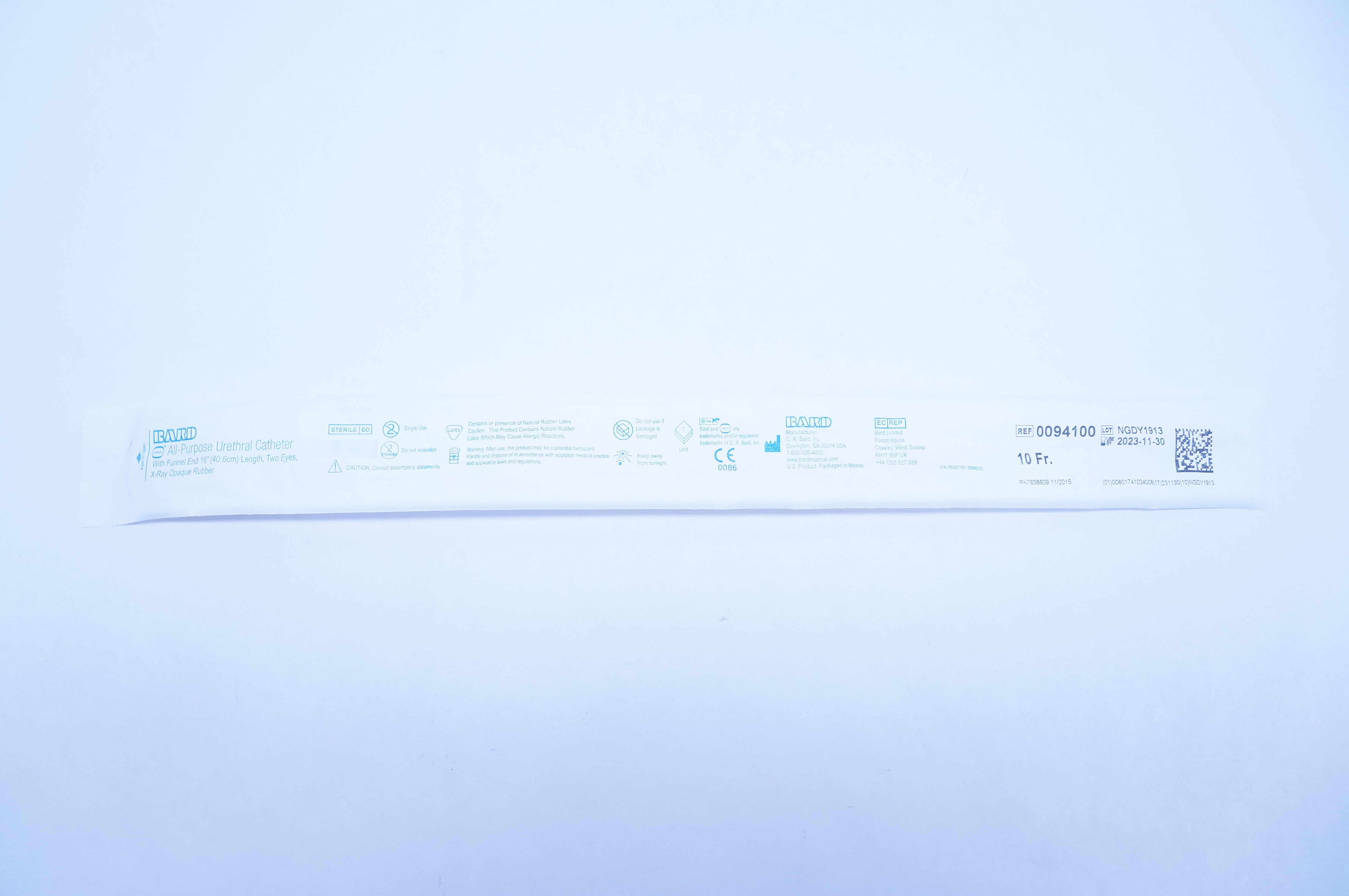 Bard 0094100 Davol All-Purpose Urethral Cath. 10 Fr. With Funnel End 16 inch