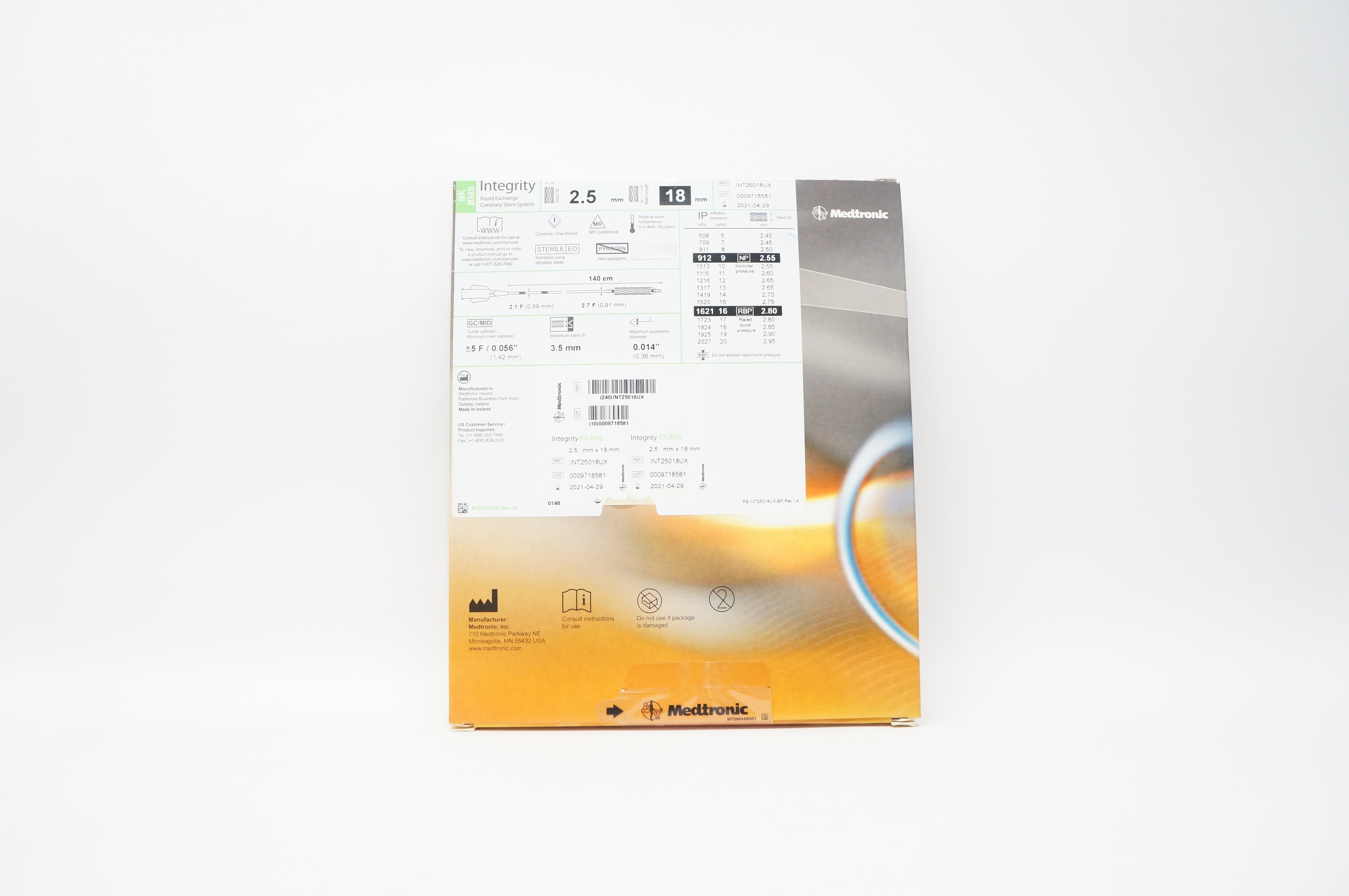 Medtronic INT25018UX Integrity Rapid Exchange Coronary Stnt System 2.5 x 18mm(x)