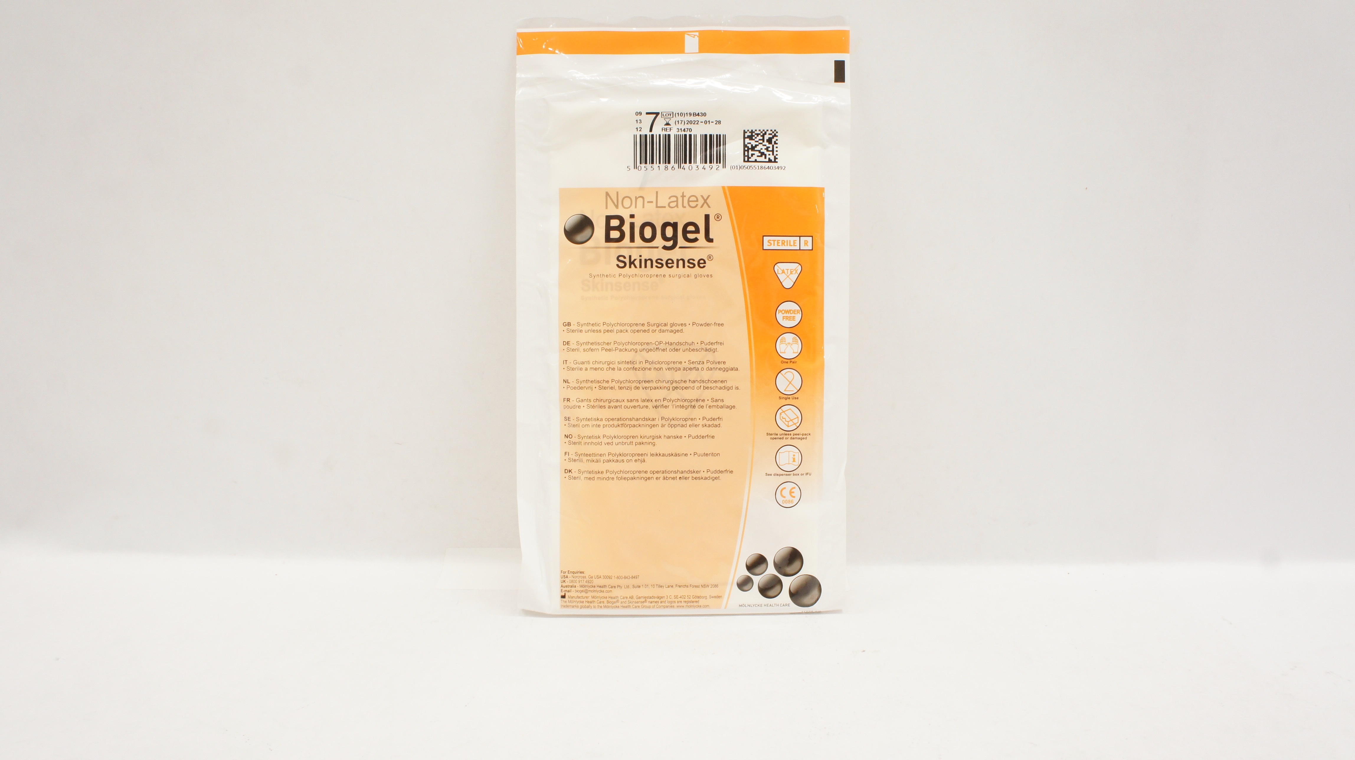Molnlycke 31470 Biogel Skinsence Synthetic Surgical Gloves, Size 7 (x)