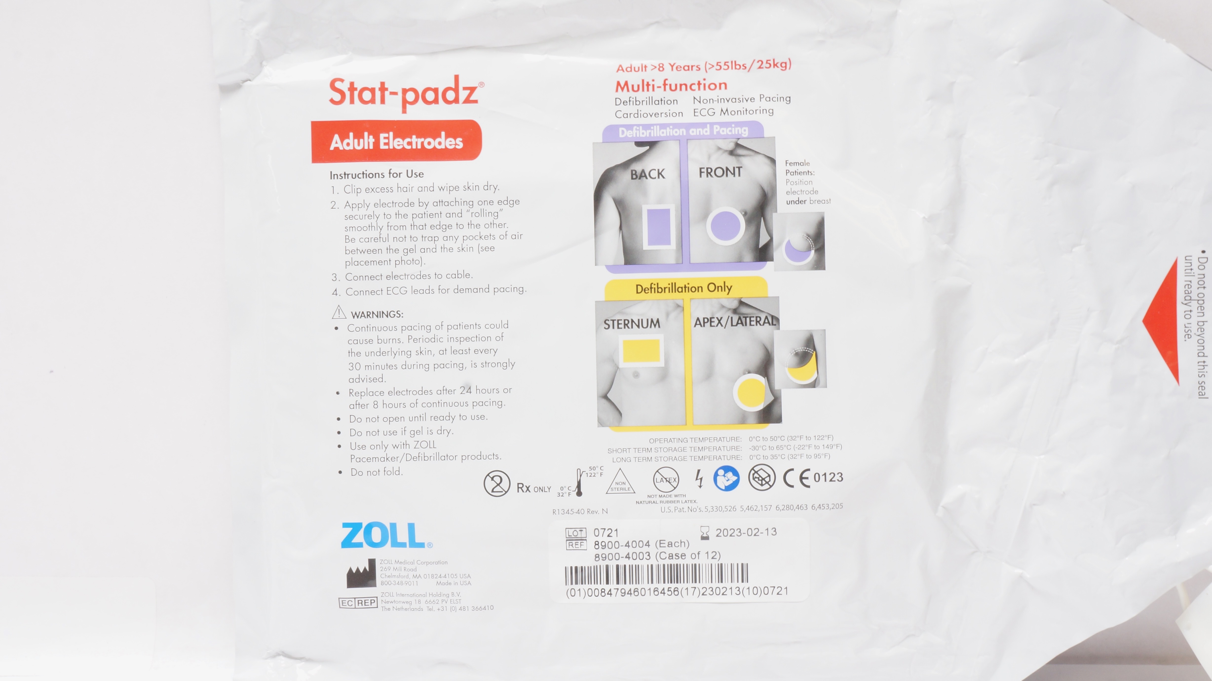 Zoll 8900-4004 Stat-padz Multi-Function Adult Electrodes >8 Years >55 lbs (x)