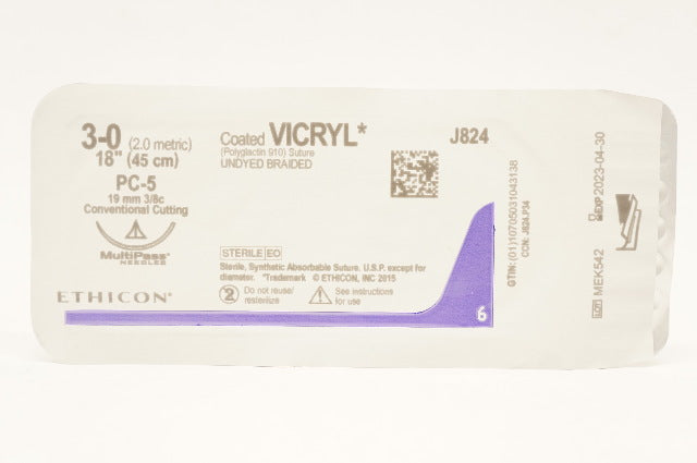 Ethicon J824 3-0 Vicryl PC-5 19mm 3/8c Conventional Cutting, 18inch