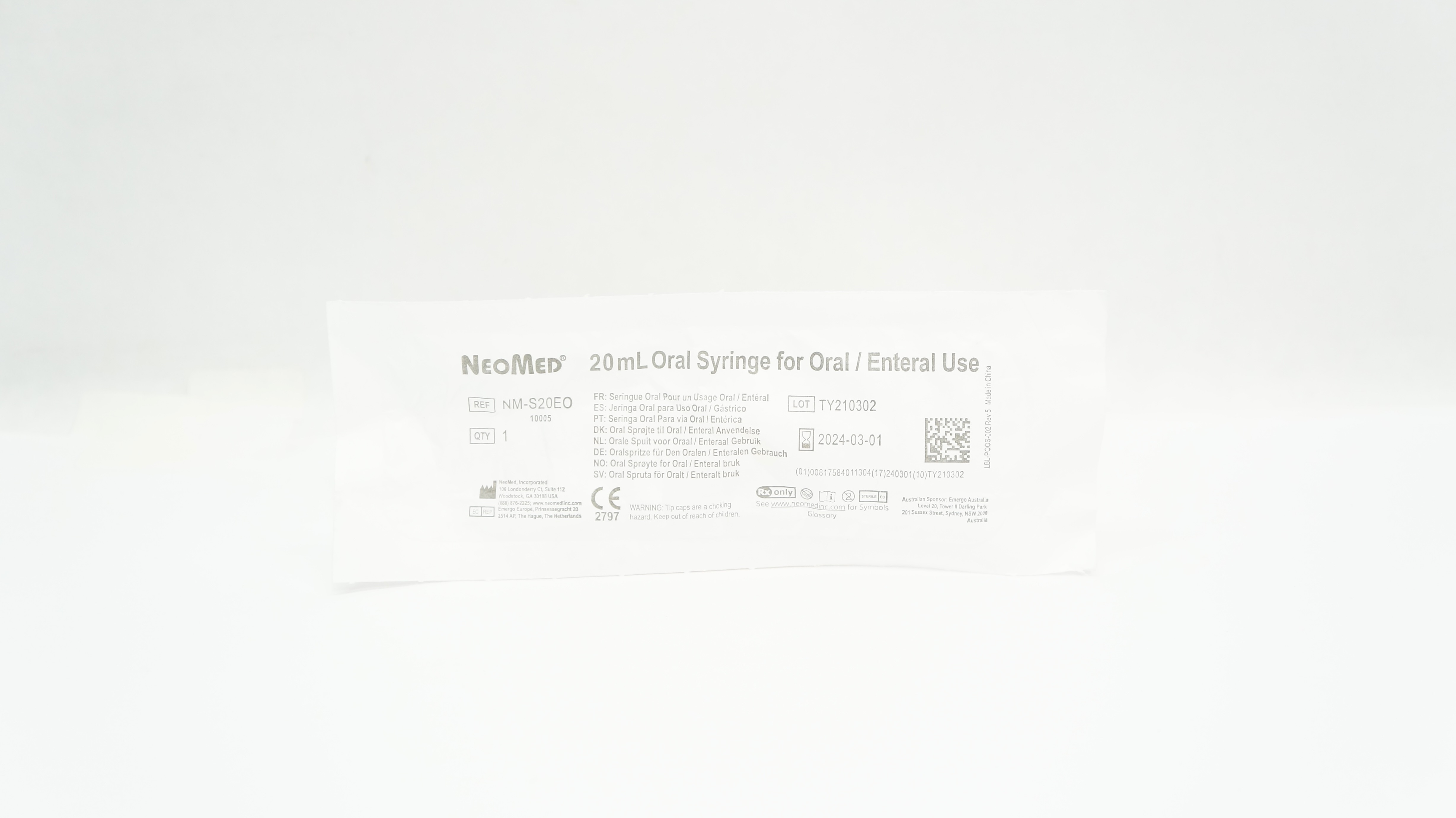 NeoMed NM-S20EO 20mL Oral Syringe for Oral / Enteral Use