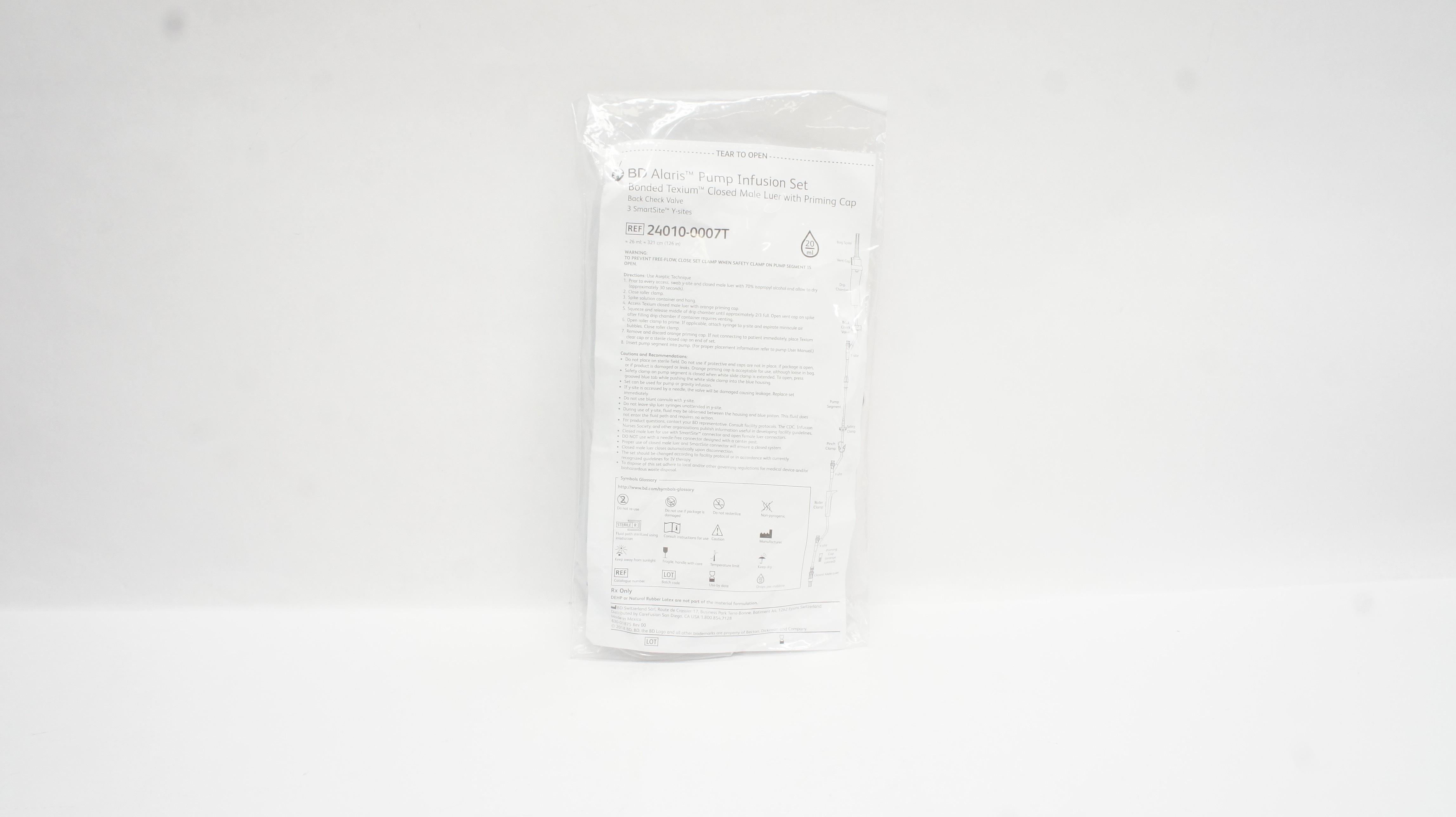 BD 24010-0007T Alaris Pump Infusion Set 26 ml x 126 inch, 20Drops/mL