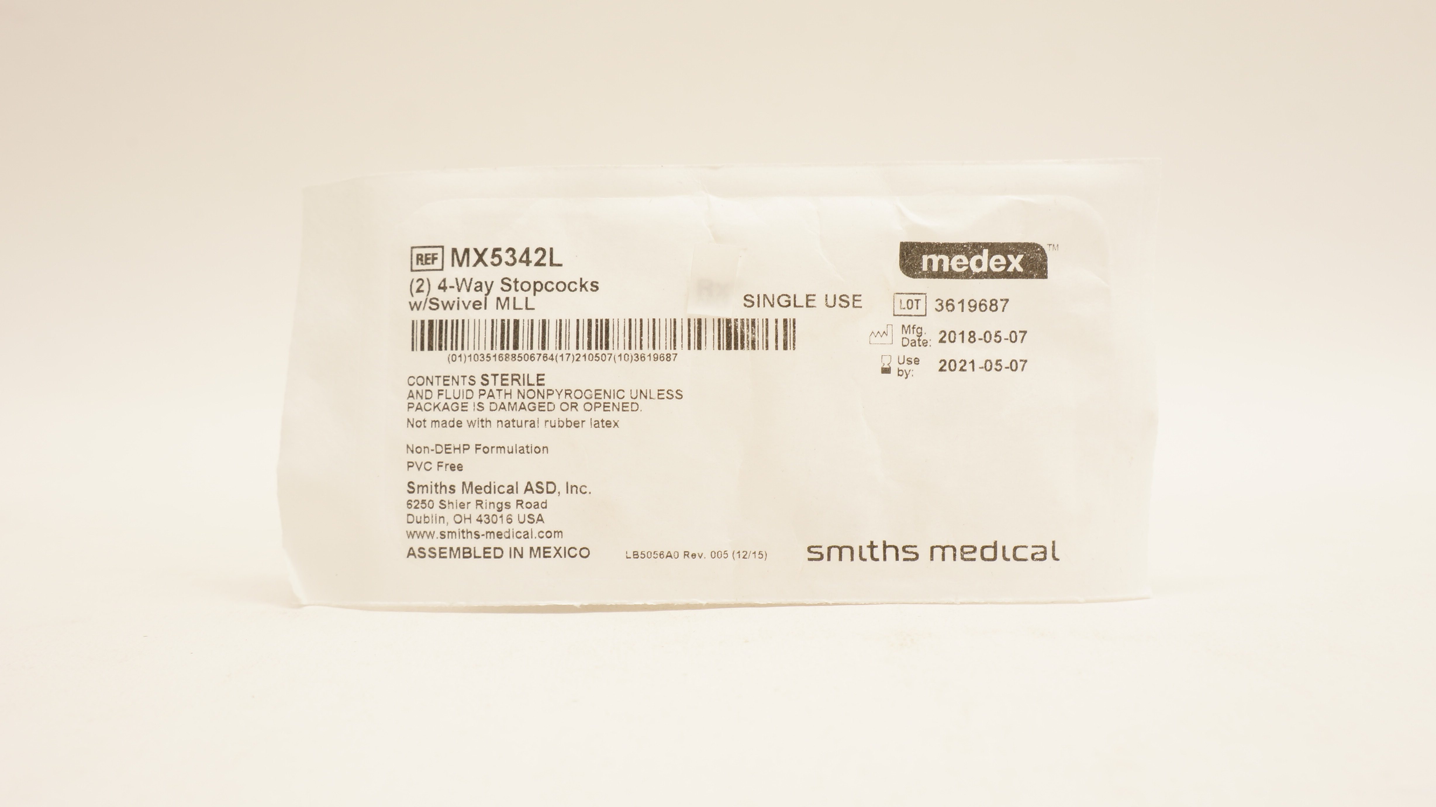 Smiths Medical MX5342L Medex 4 Way Stopcocks w/Swivel MLL (x) - Pack of 2