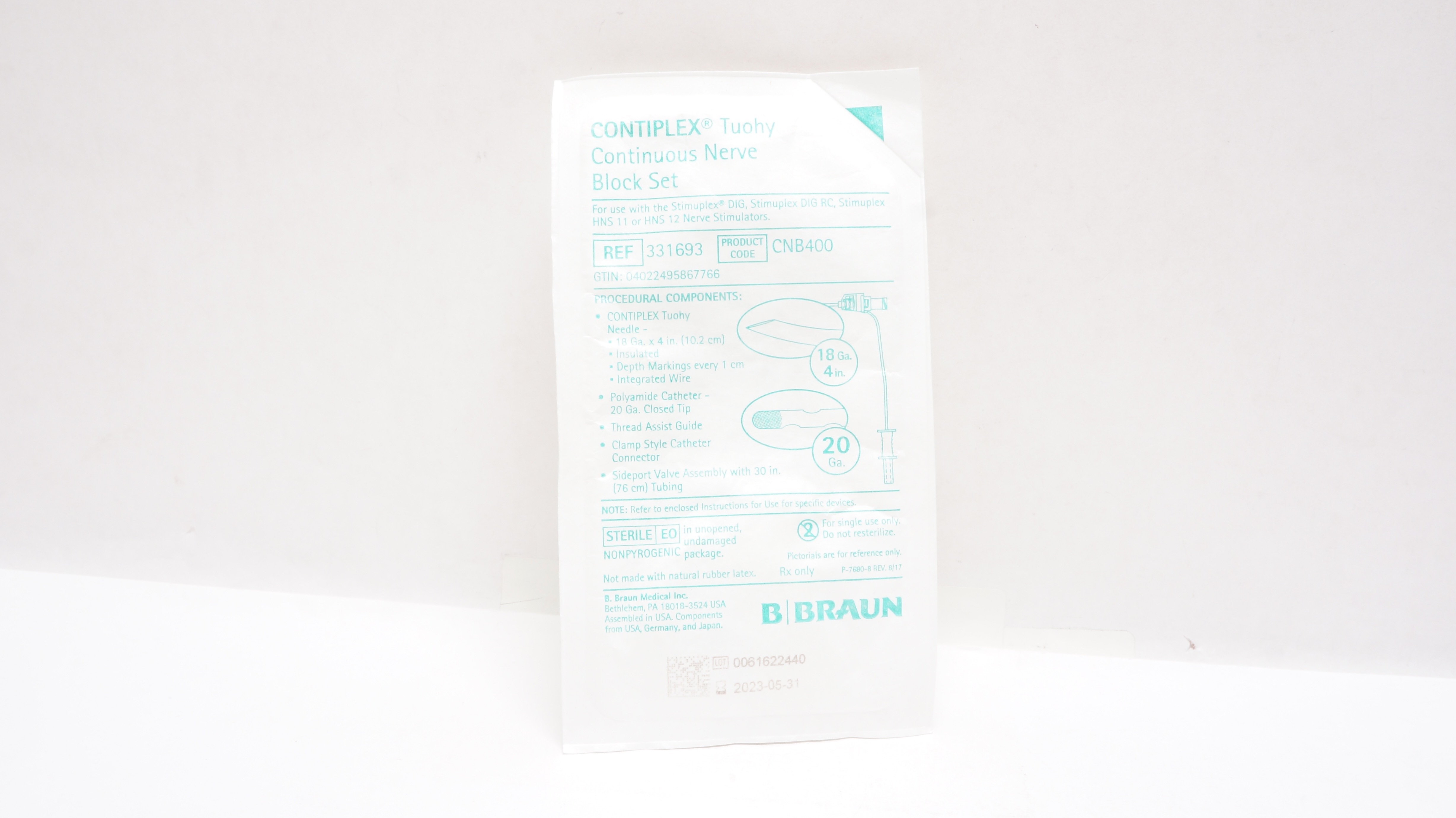 Braun 331693 Contiplex Tuohy Continuous Nerve Block Set 20Ga (x)