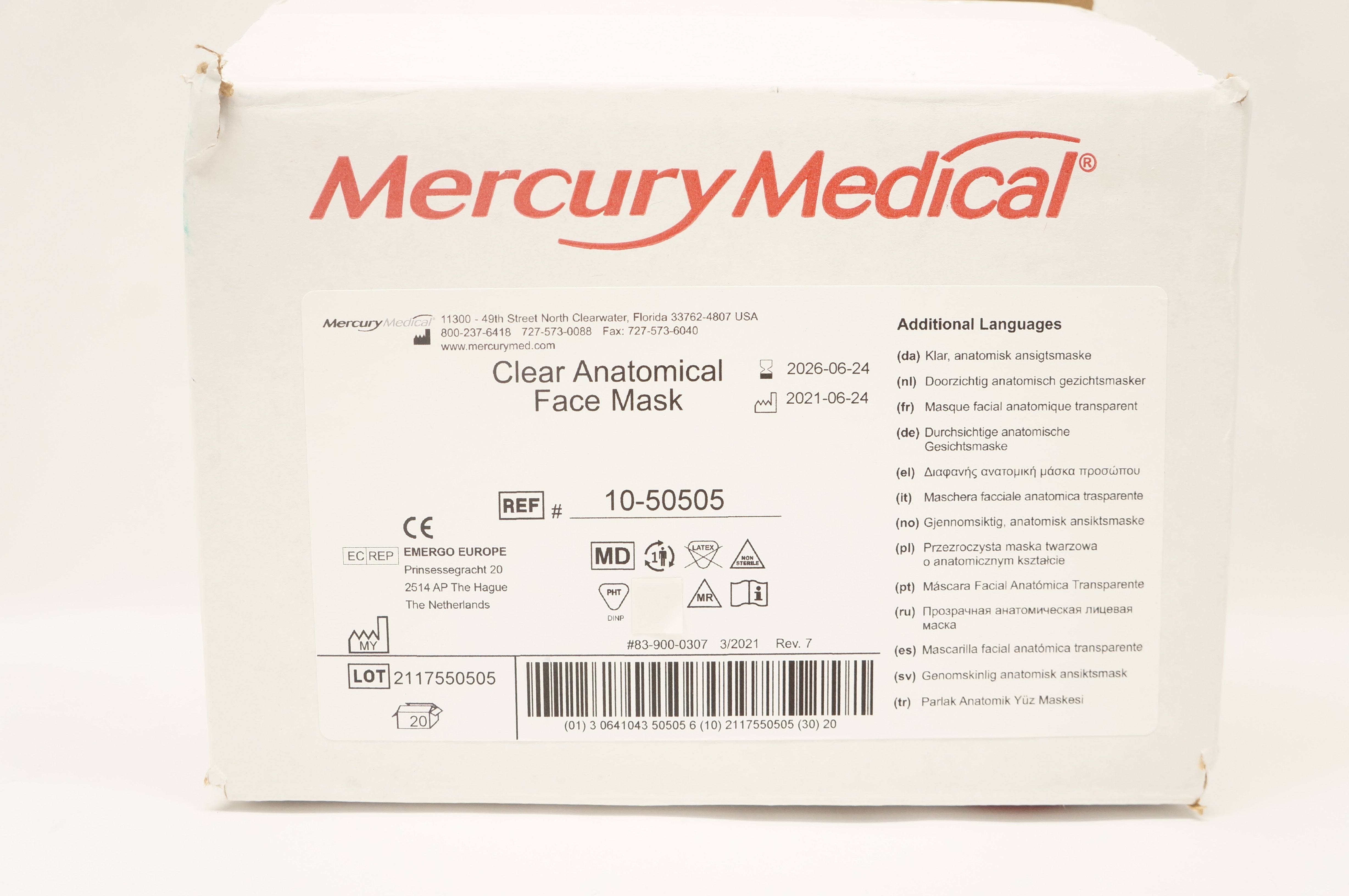 Mask Merc Mercury Medical 10-50505 Clear Anatomical Face Mask - Box of 20