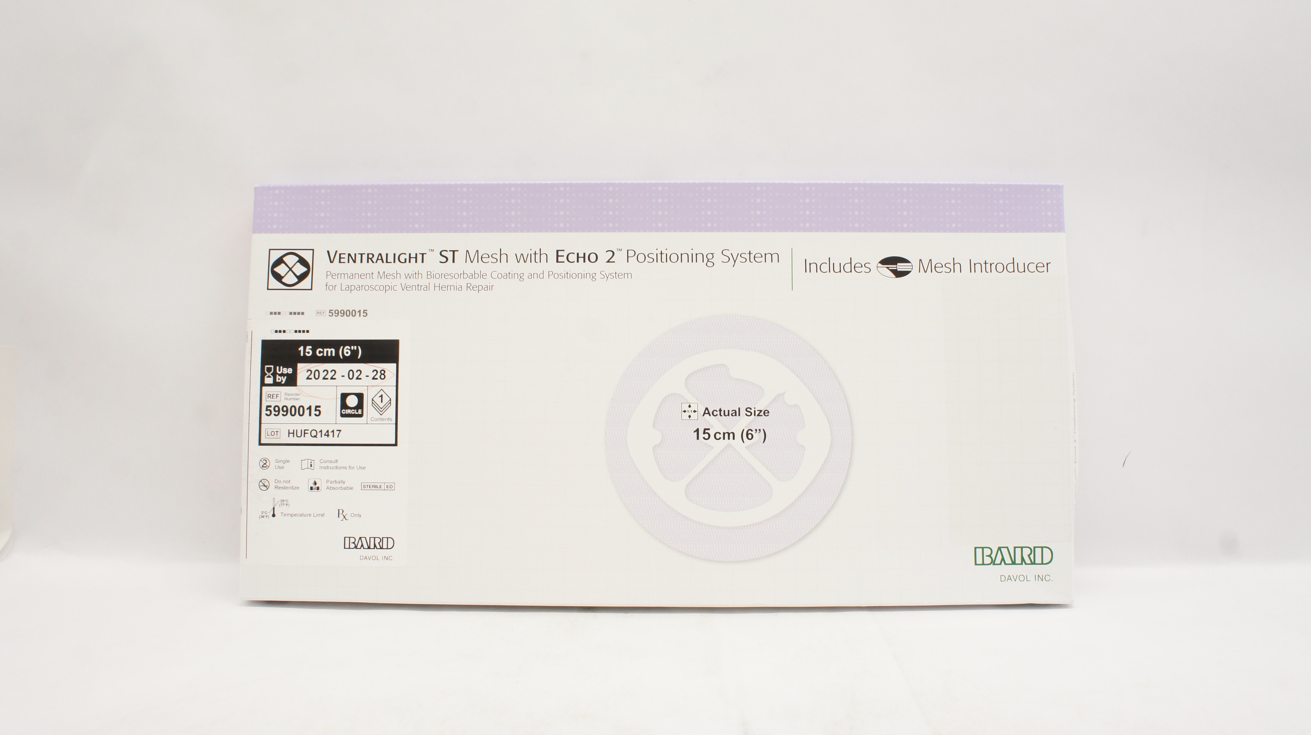 Bard 5990015 Davol Ventralight ST Mesh With Echo 2 Positioning System 6 Inch (x)