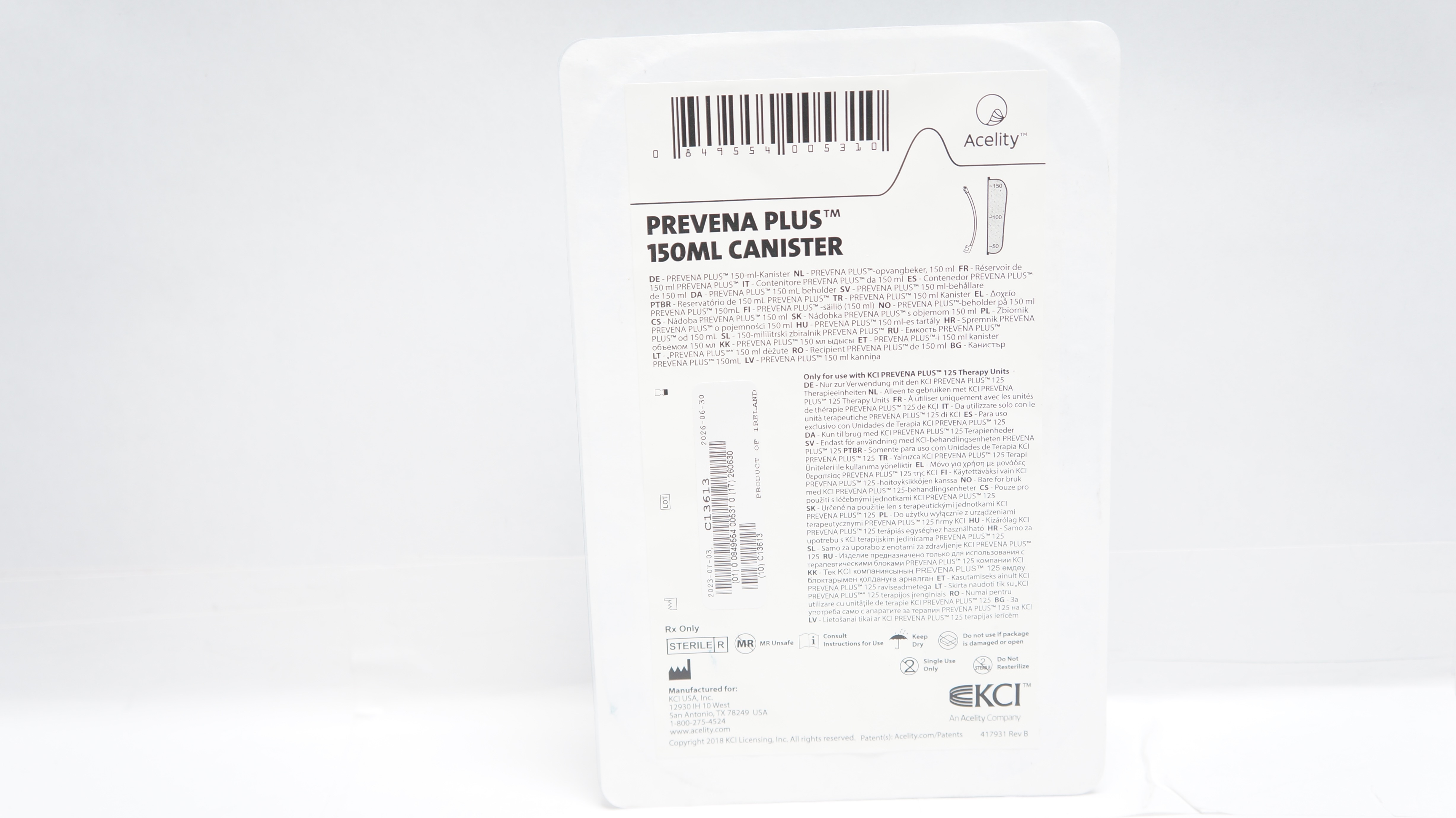 KCI Acelity Prevena Plus Canister 150mL
