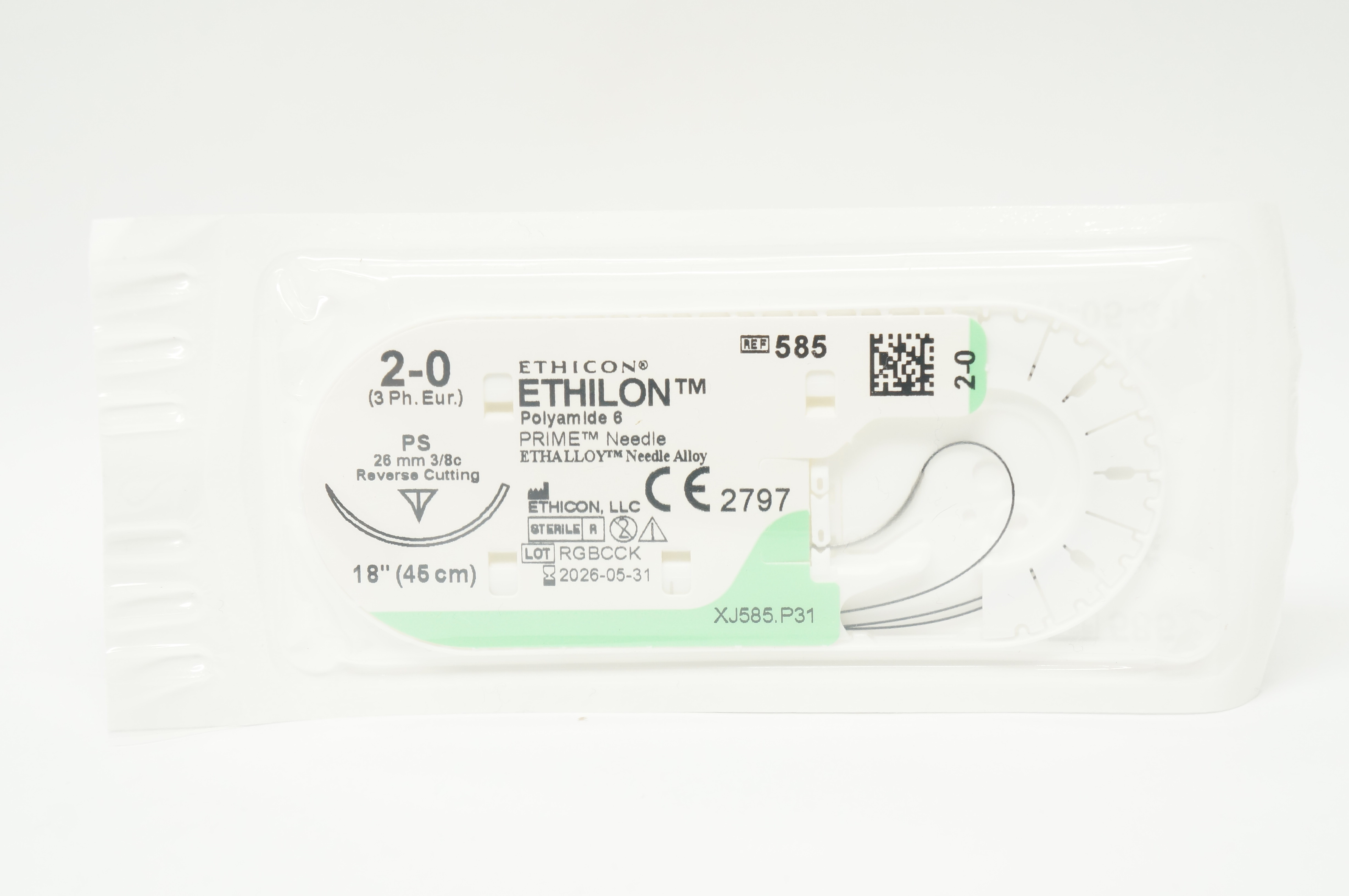 Ethicon 585 2-0 ETHILON Stre PS, 26mm 3/8c Reverse Cutting, 18inch