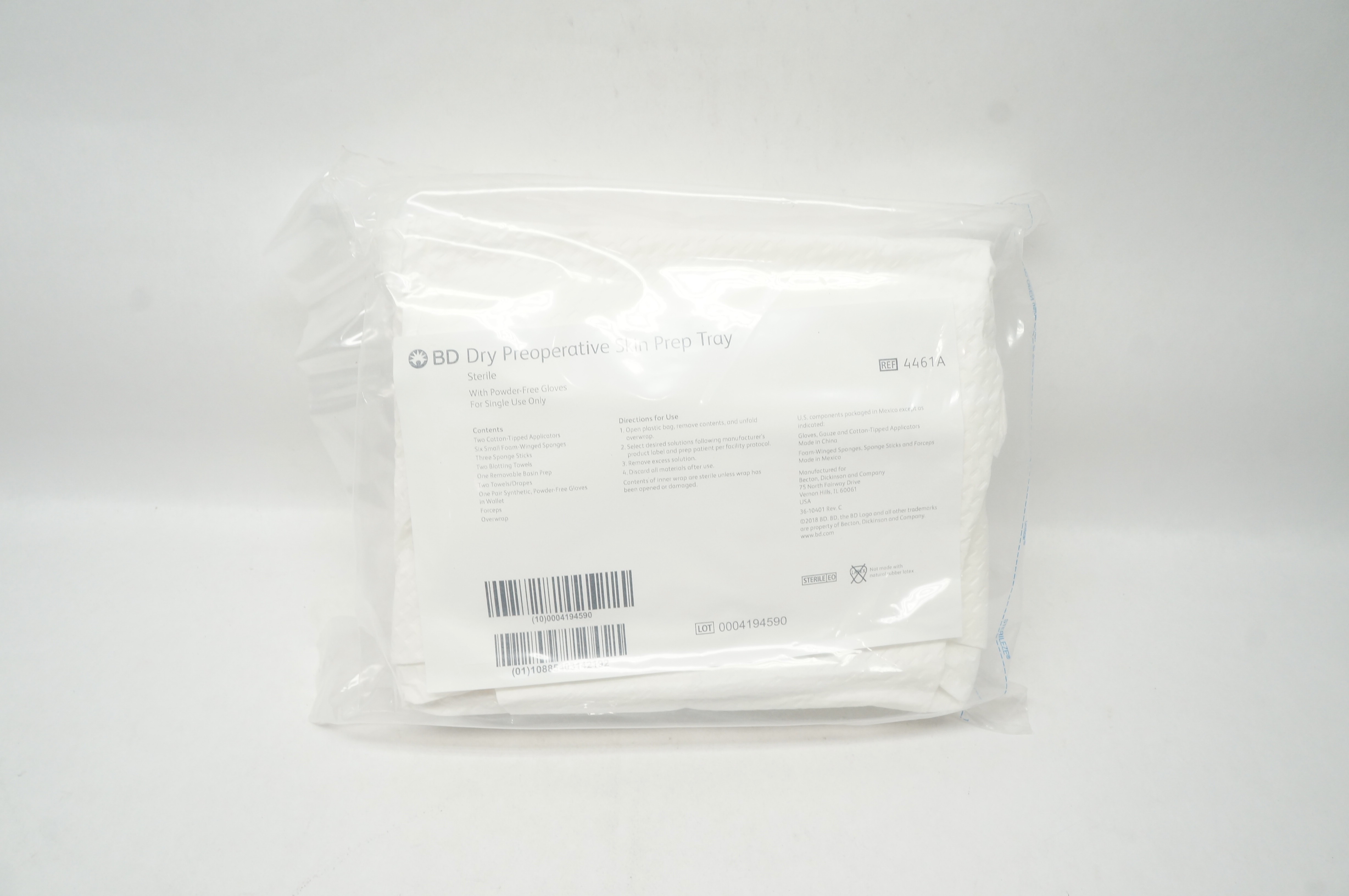 BD 4461A Dry Preoperative Skin Prep Tray With Powder-Free Gloves