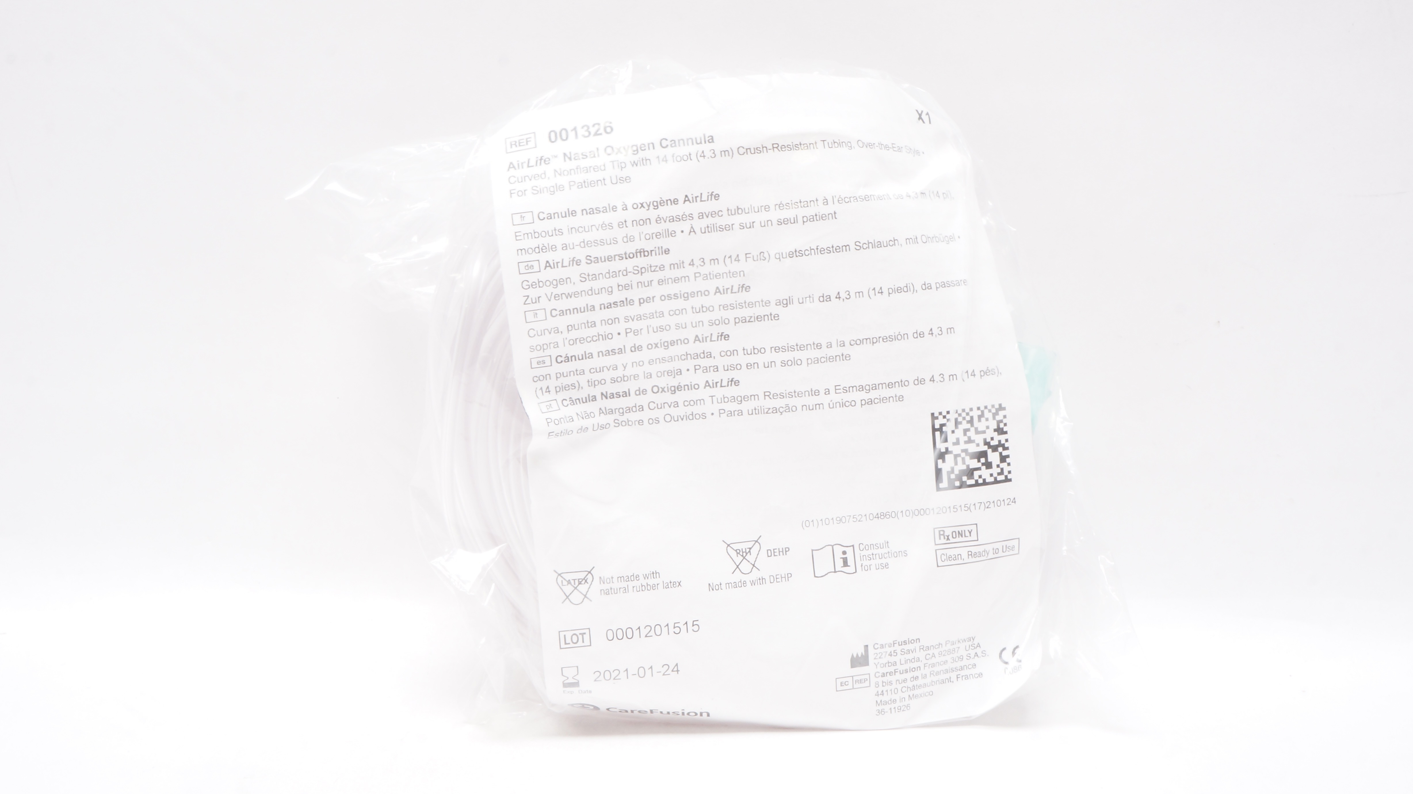 CareFusion 001326 AirLife Nasal Oxygen Cannula w/Crush Resistant Tubing 14ft (x)