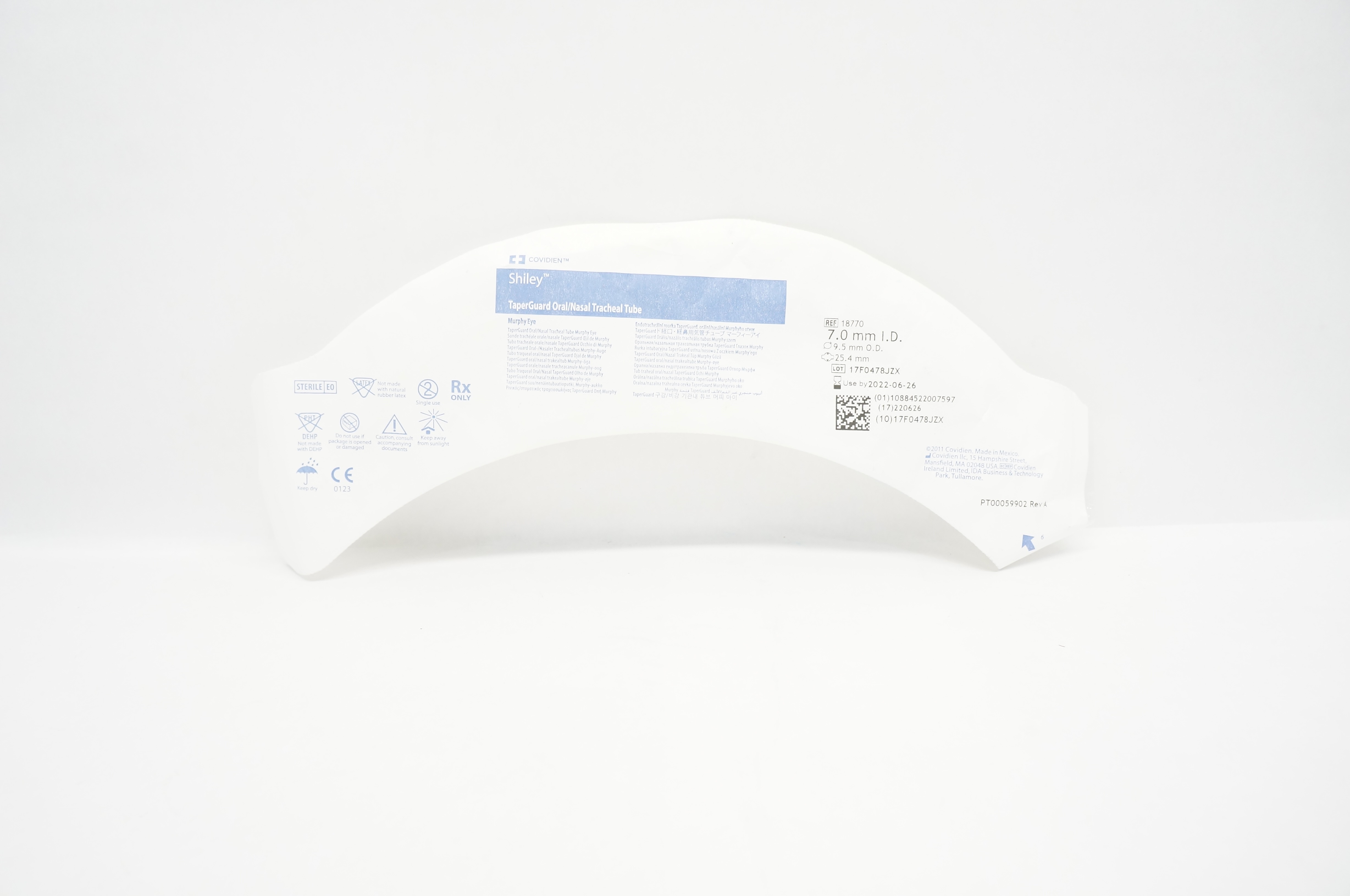 Covidien 18770  Shiley TaperGuard Oral/Nasal Tracheal Tube 7.0mm ID 9.5mm OD (x)
