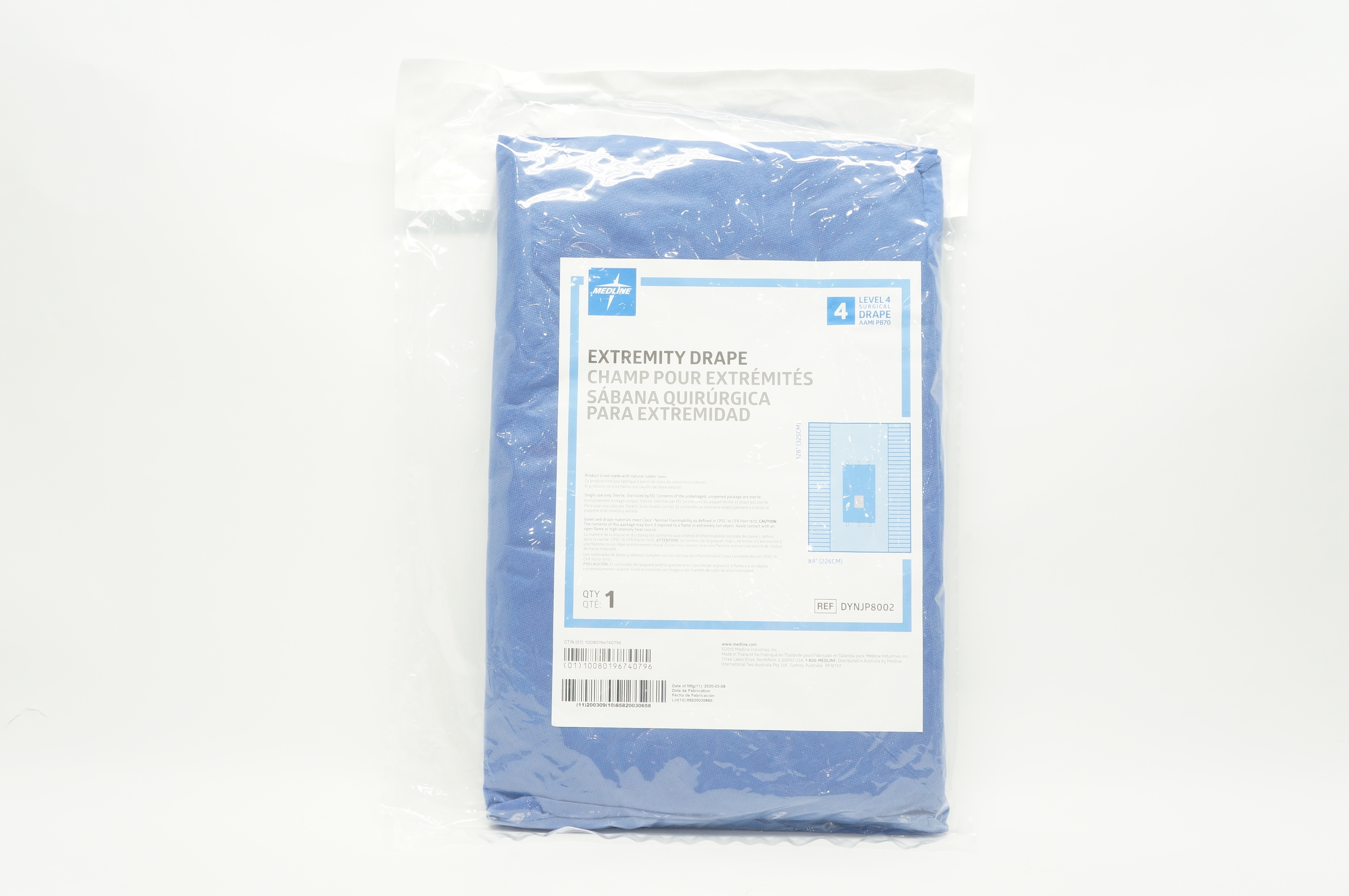 Medline DYNJP8002 Extremity Drape, Level 4, 128inch x 89inch