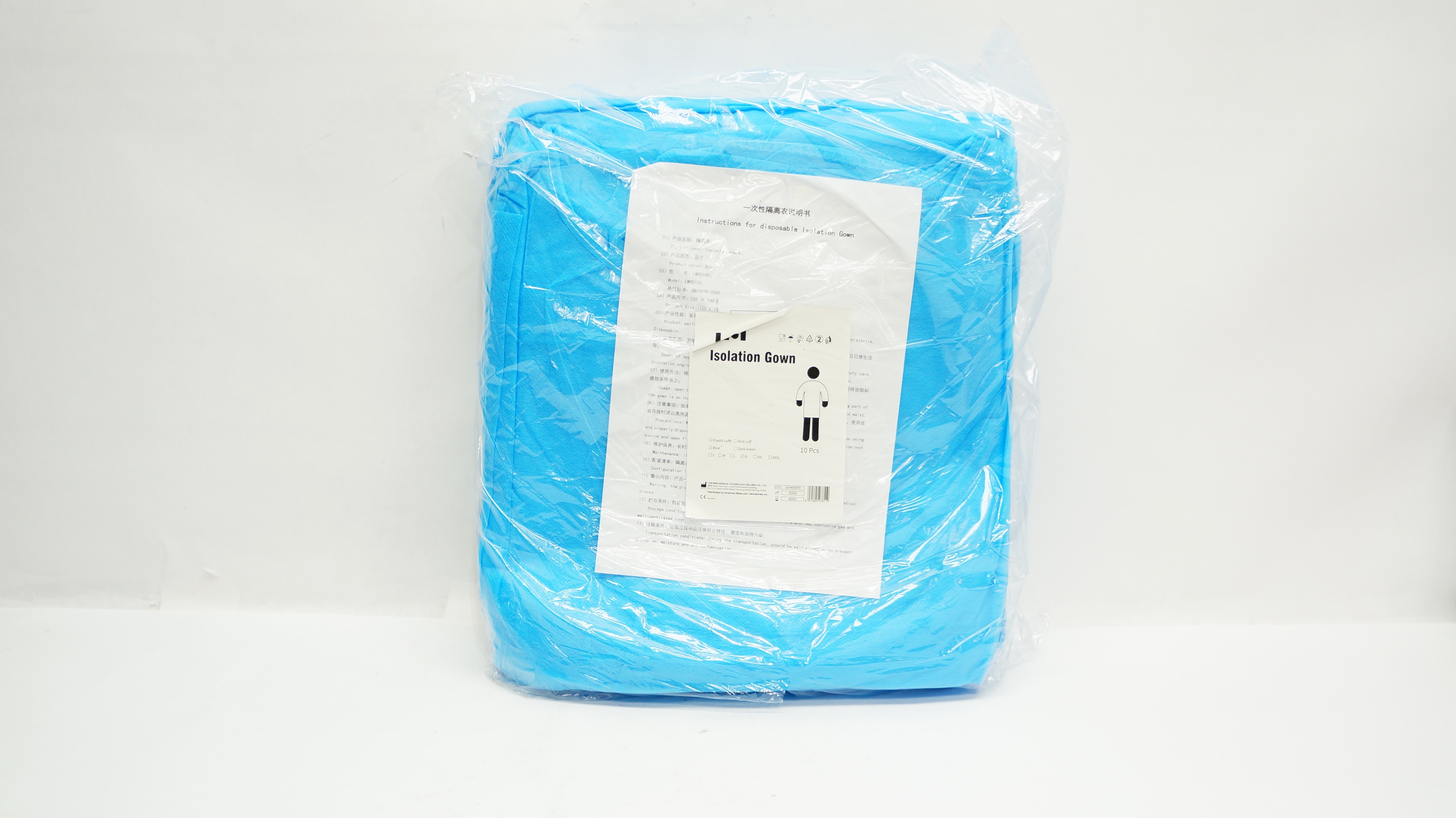 Lyncmed Medical Isolation Gown Elastic Cuffs, Blue, XL - Pack of 10