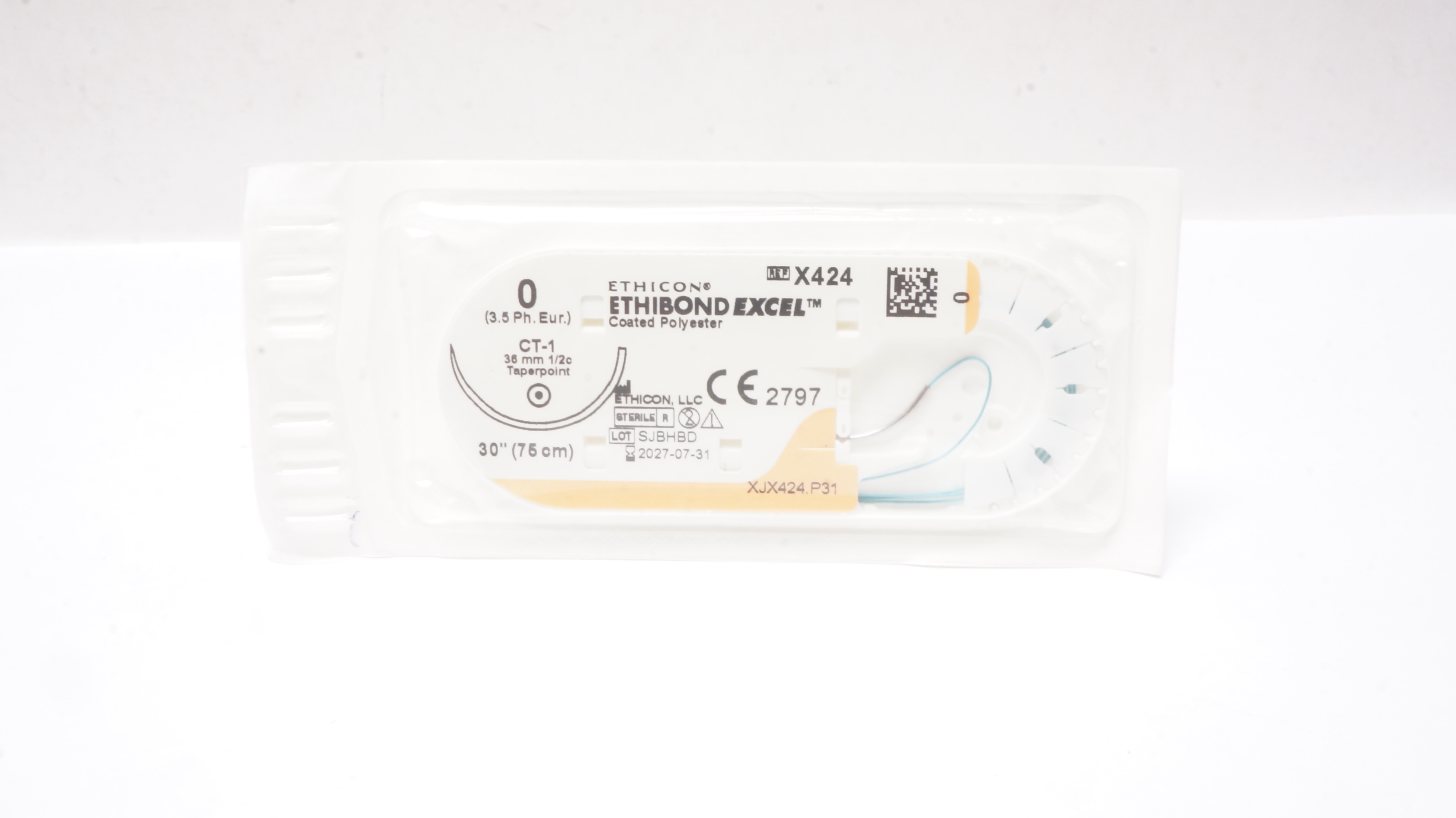 Ethicon X424 0 ETHIBOND EXCEL Coated Polyester, CT-1, 36mm 1/2c Taper, 30inch