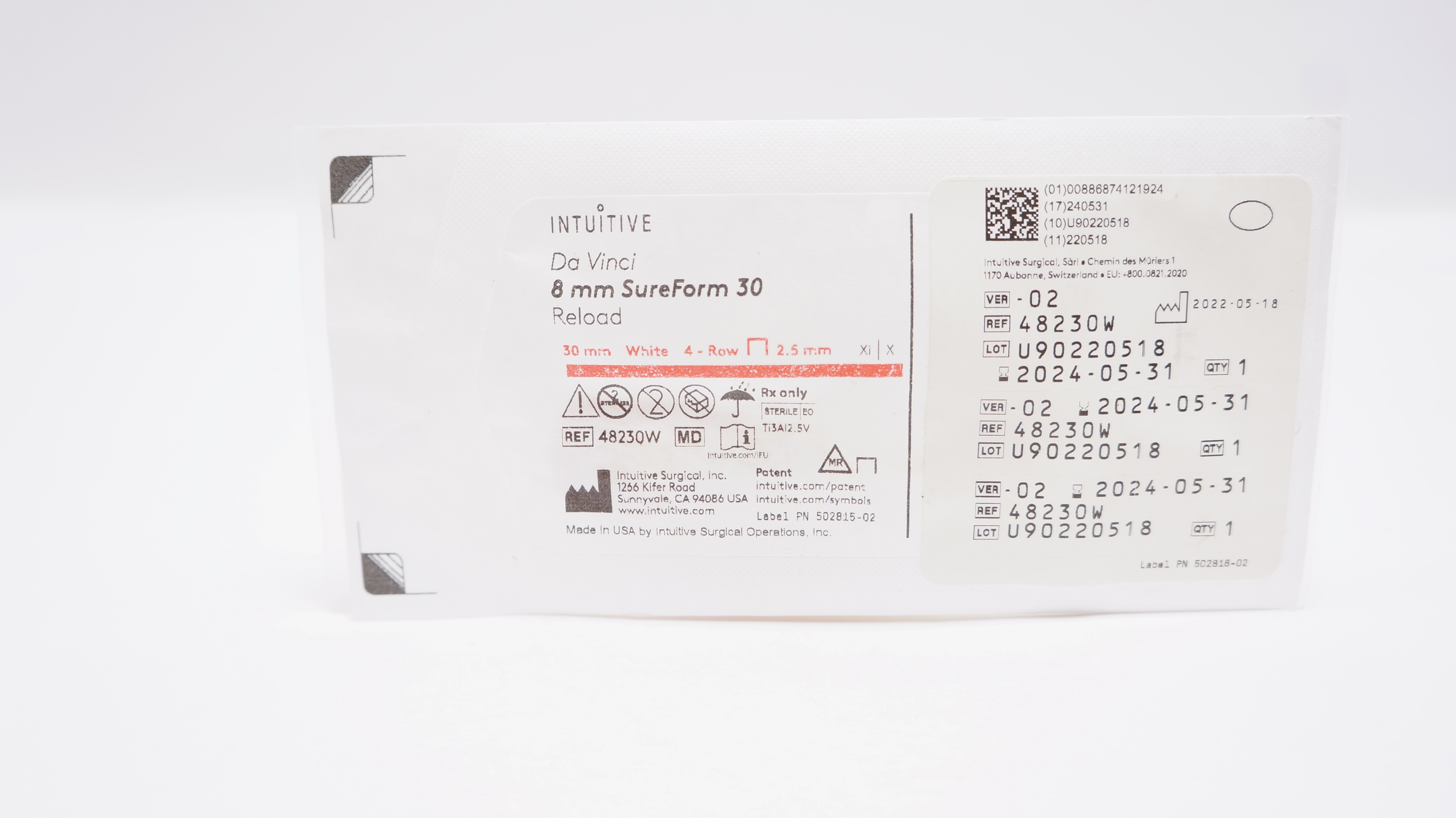 Intuitive Surgical 48230W Da Vinci X, XI 8mm SureForm 30 Reload 30mm 4 Row 2.5mm