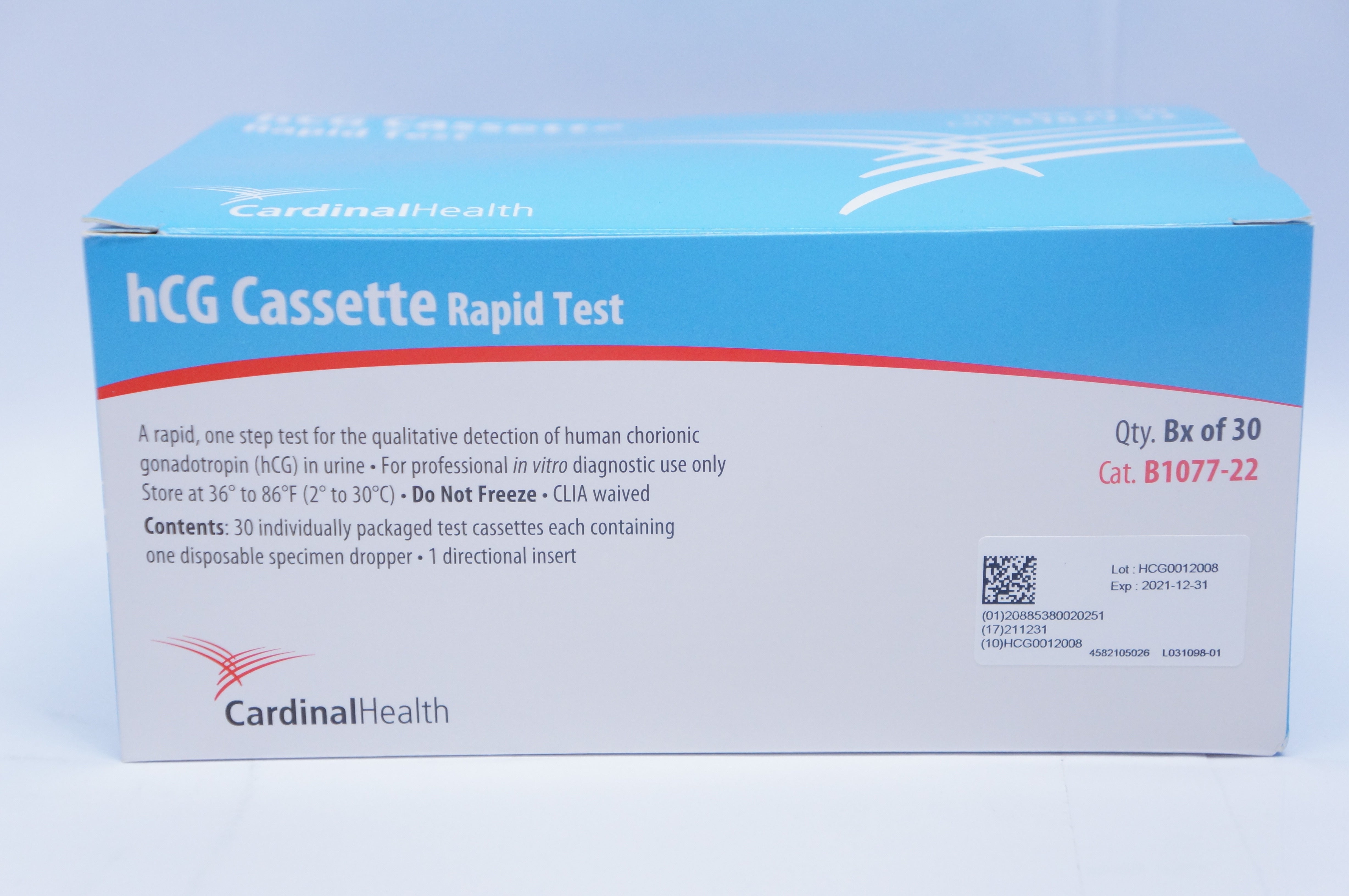 Cardinal Health B107722 hCG Cassette Rapid Test Box of 30