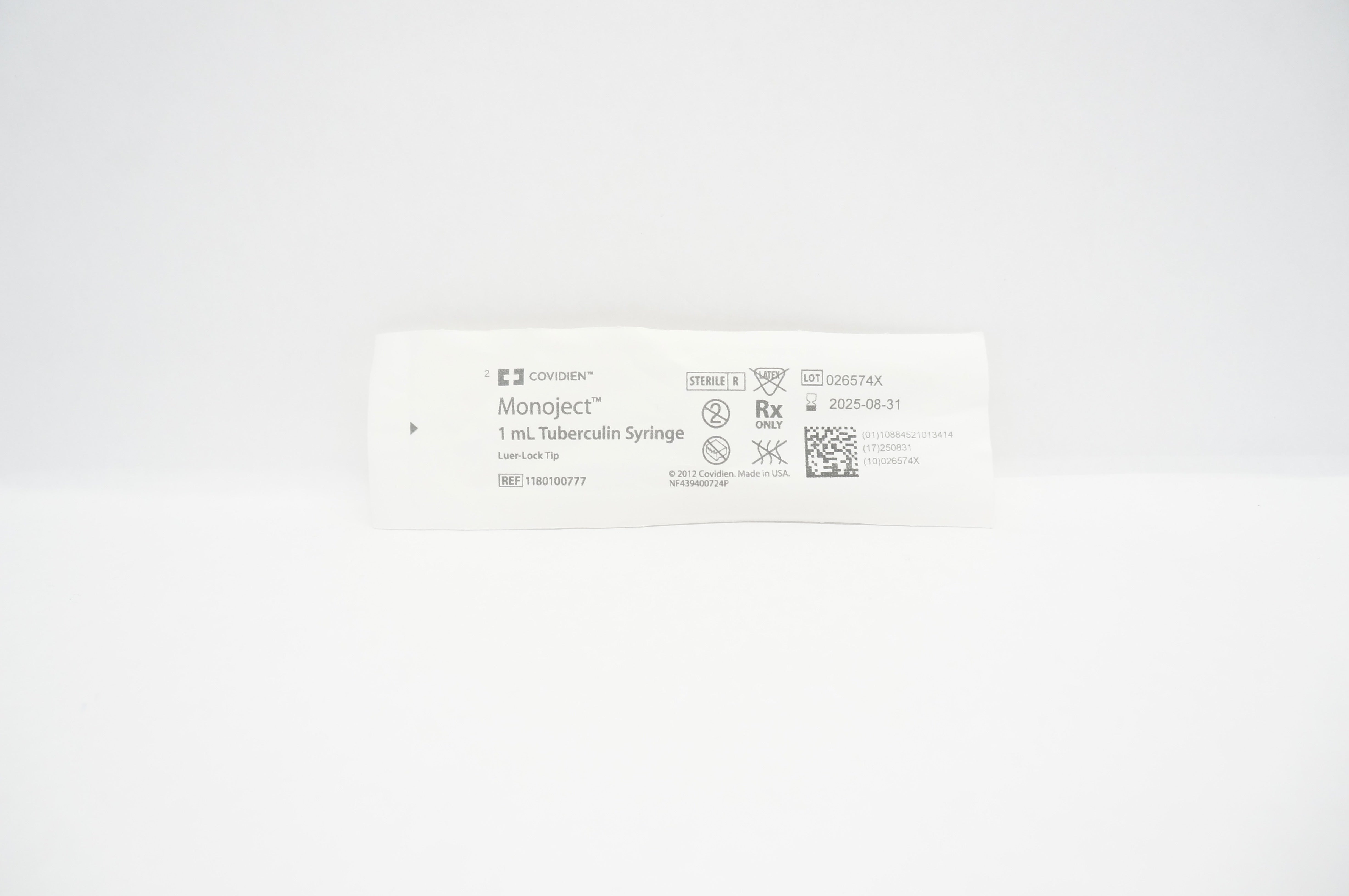 Covidien 1180100777 Monoject Tuberculin Syringe, Luer-Lock Tip, 1mL