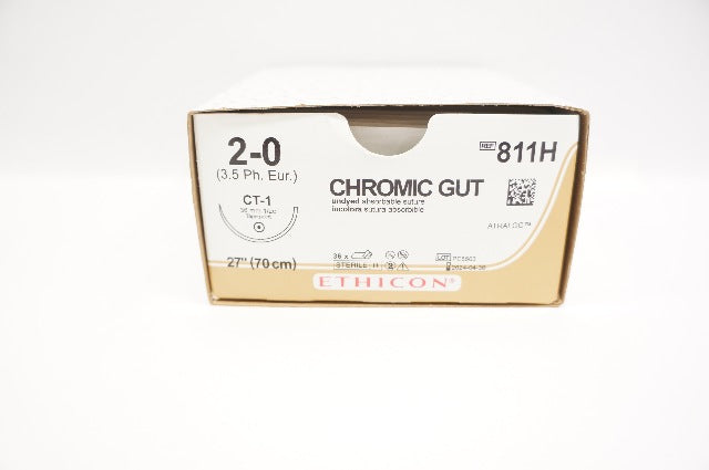Ethicon 811H 2-0 CHROMIC GUT Stre CT-1 36mm 1/2c Taperpoint 27inch - Box of 33