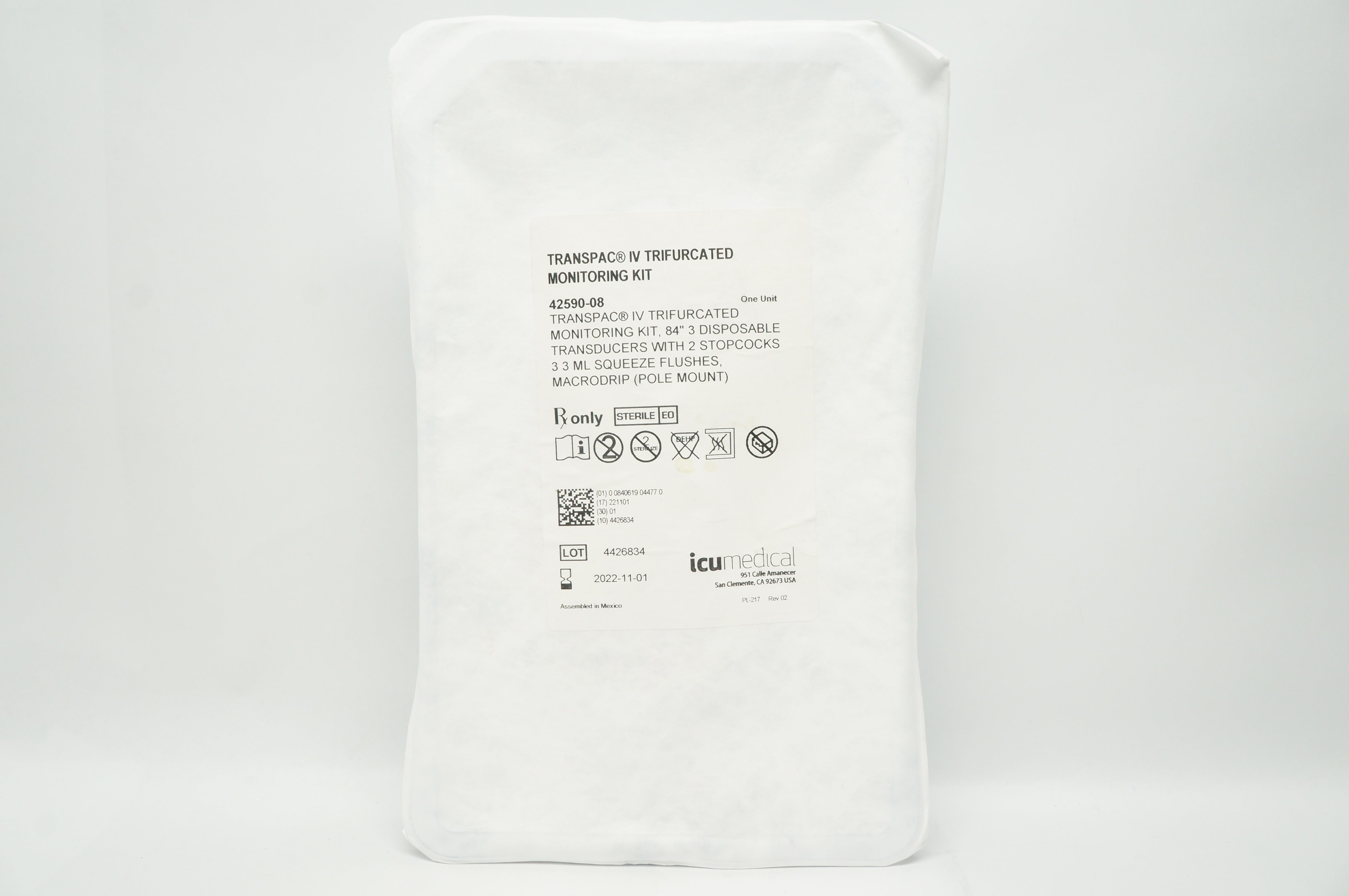 ICU Medical 42590-08 Transpac IV Trifurcated Monitoring Kit 84inch