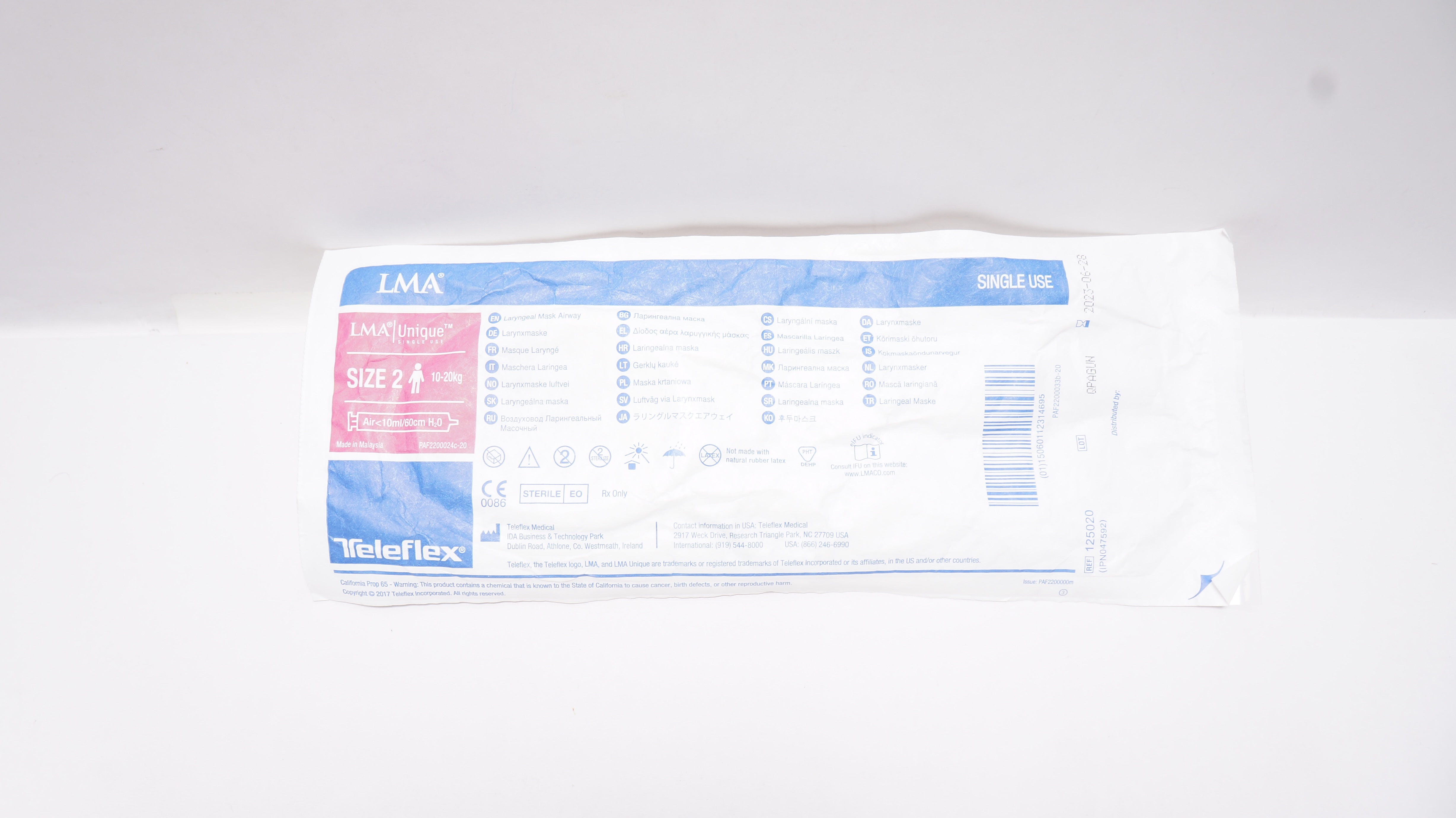 Teleflex 125020 LMA Laryngeal Mask Airway Size 2, 10-20kg (x)