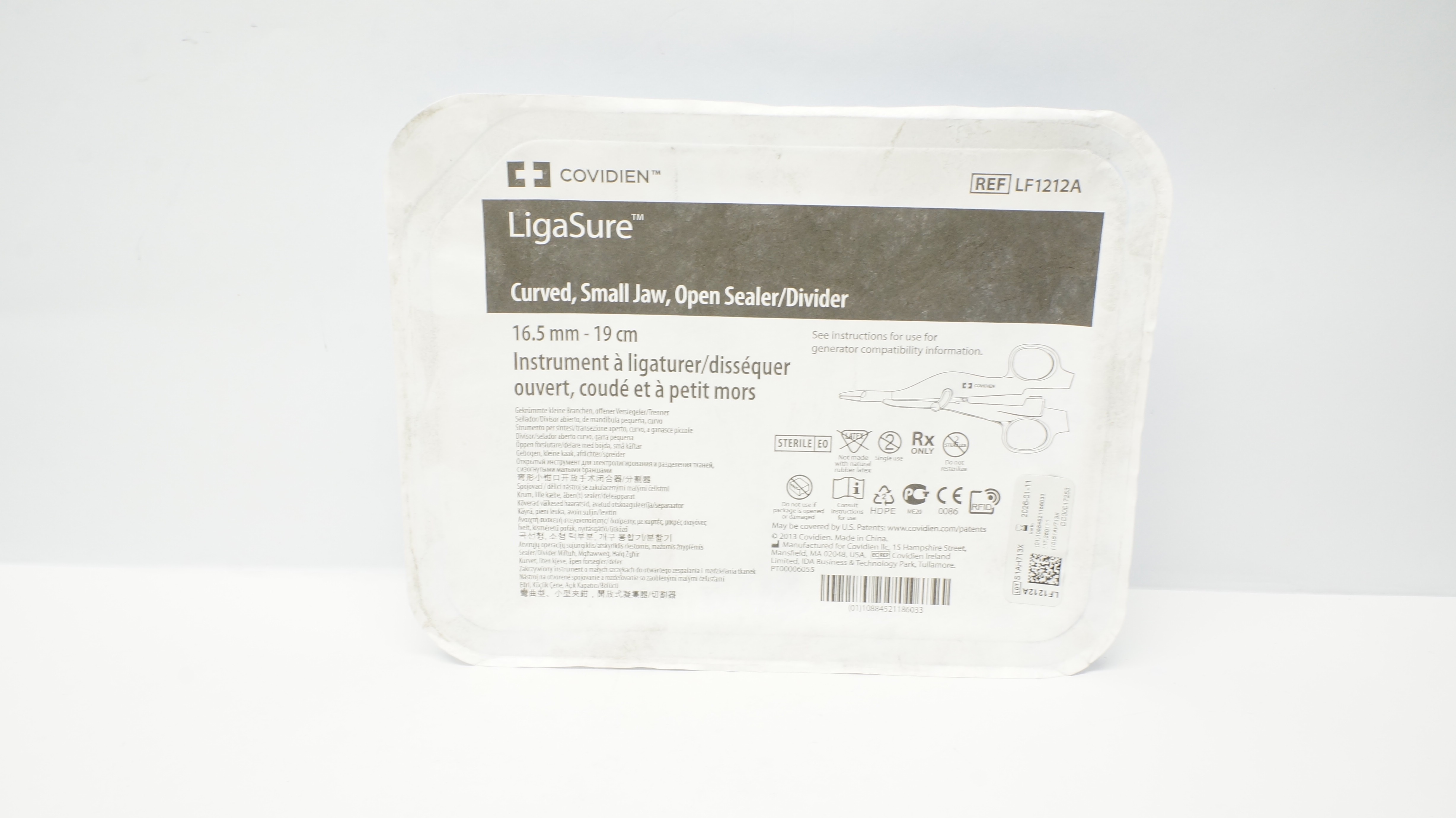Covidien LF1212A LigaSure Curved, Small Jaw, Open Sealer/ Divider 16.5mm-19cm