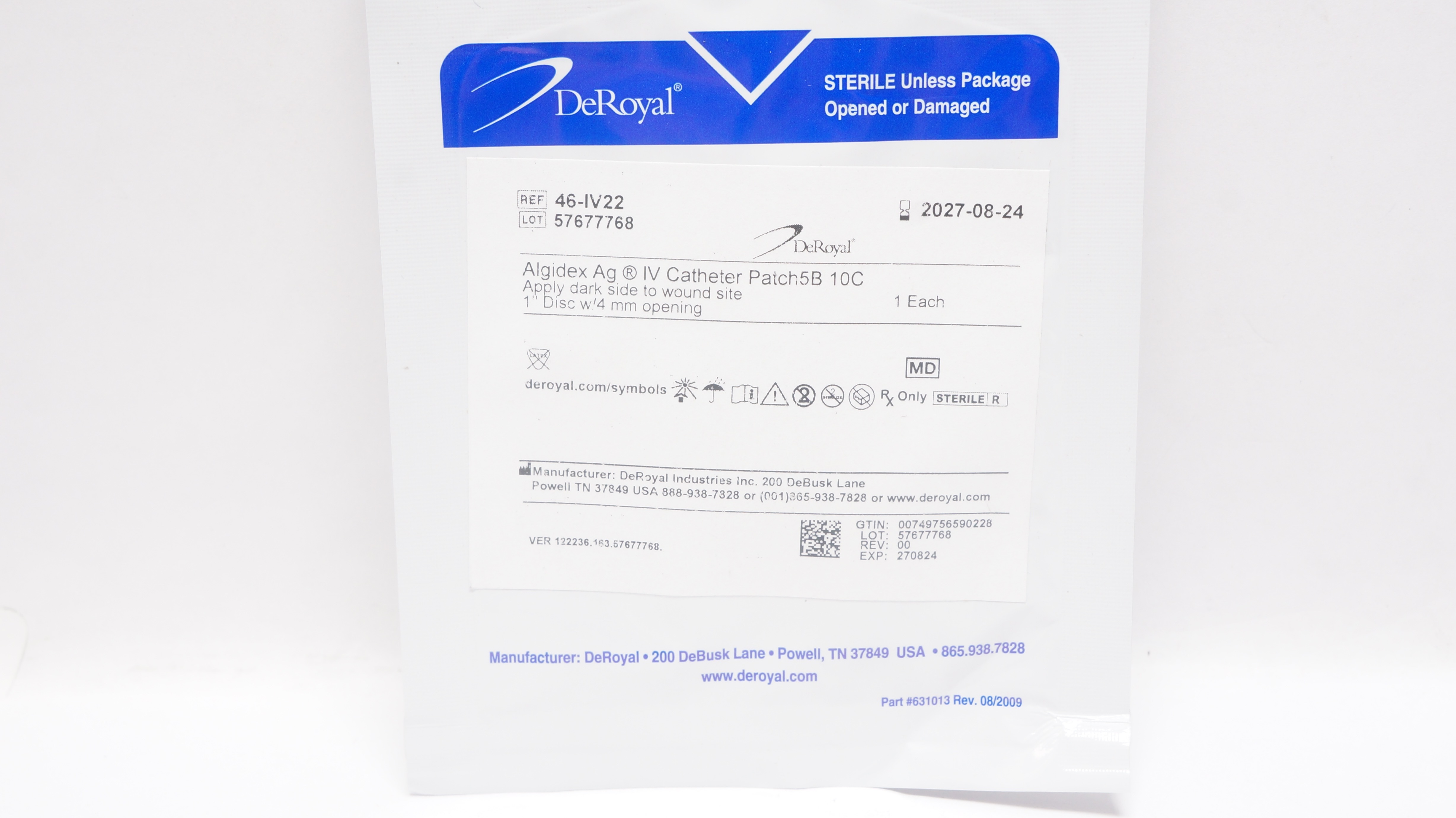 DeRoyal 46IV22 Algidex AG IV Cath. Patch5B 10C