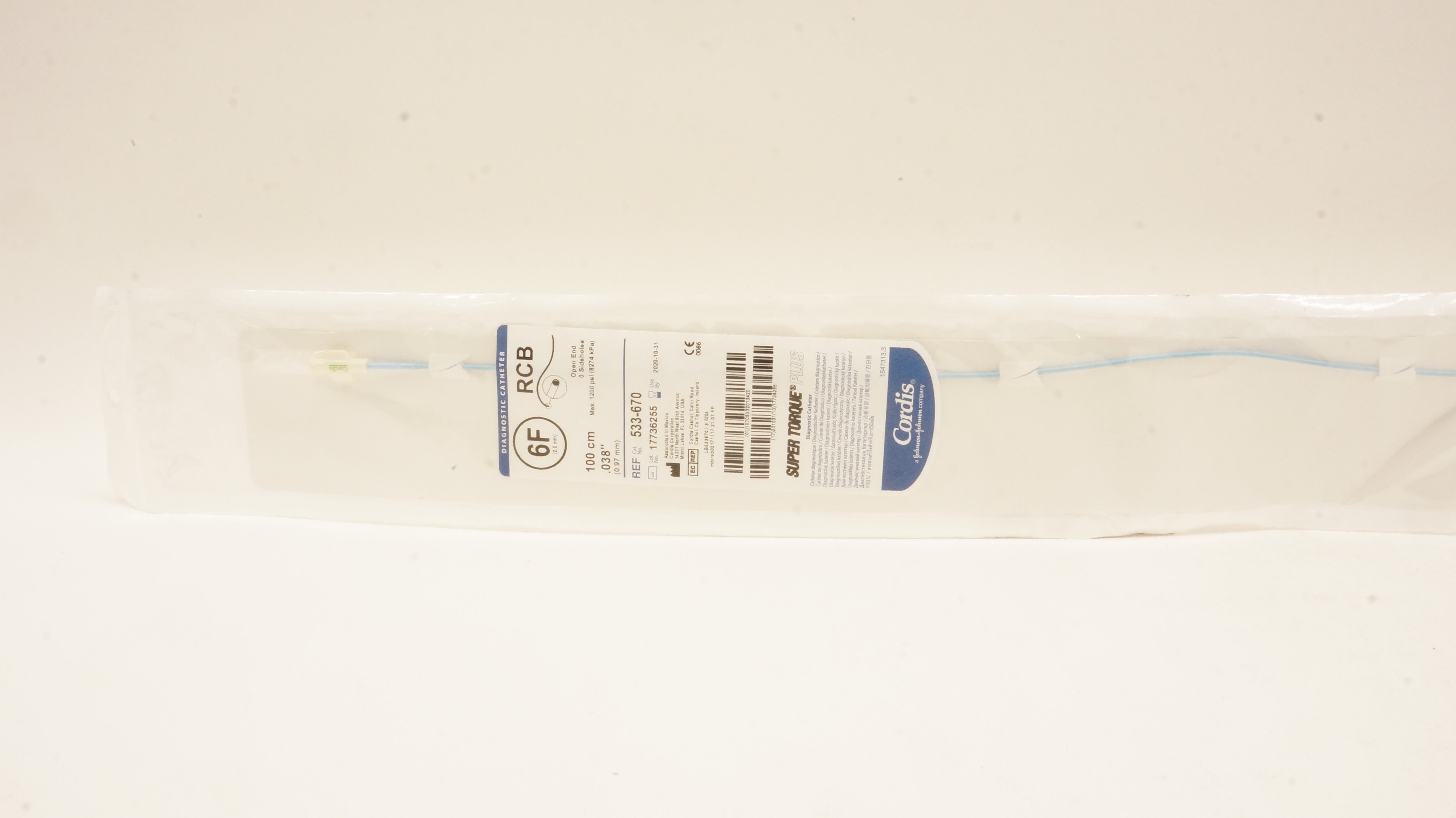 Cordis 533-670 Super Torque RCB Diagnostic Catheter 6F x .038inch x 100cm (x)