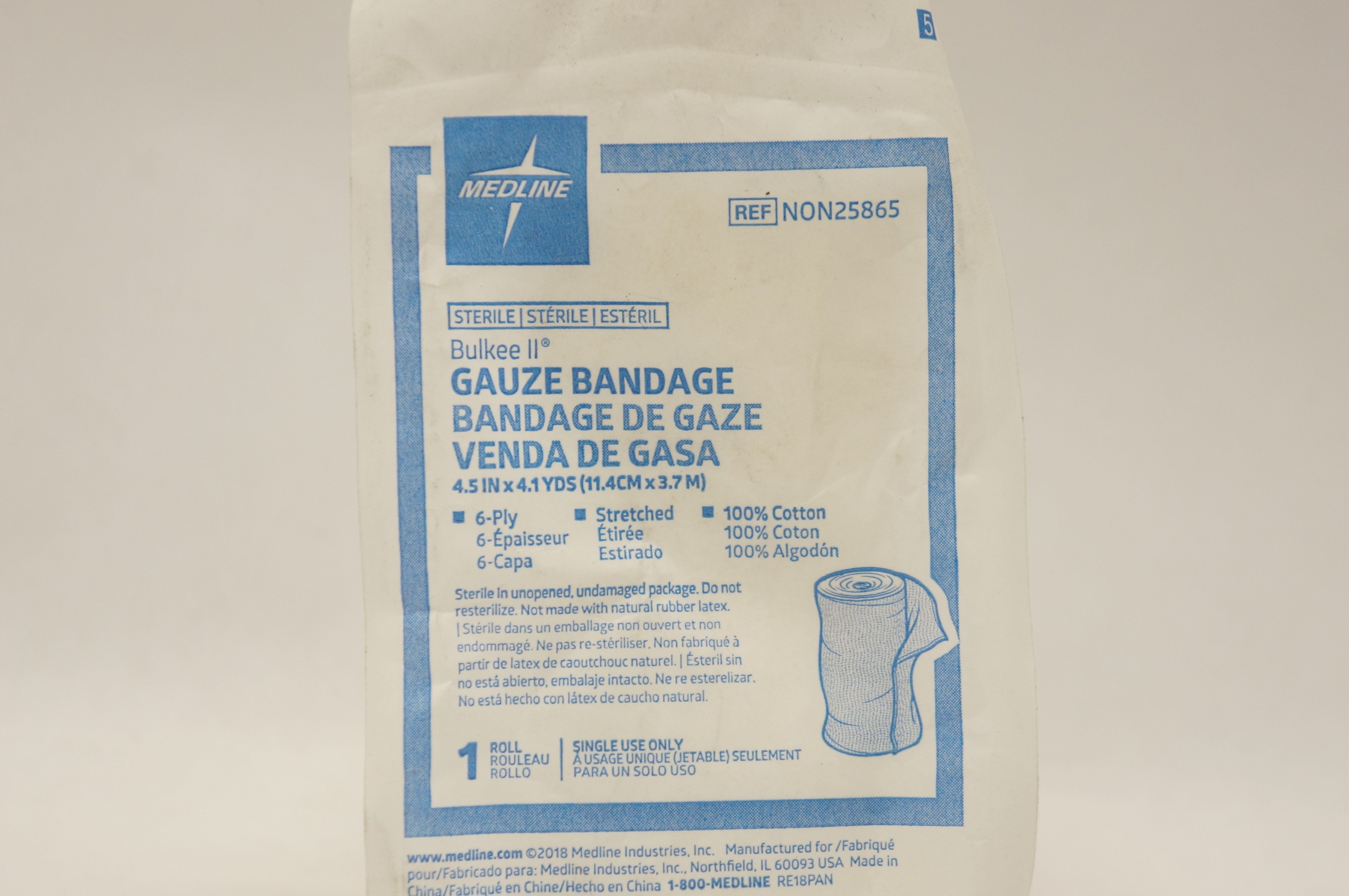 Medline NON25865 Bulkee II Gauze Bandage, Stretched 6-Ply 4.5inch x 4.1yds