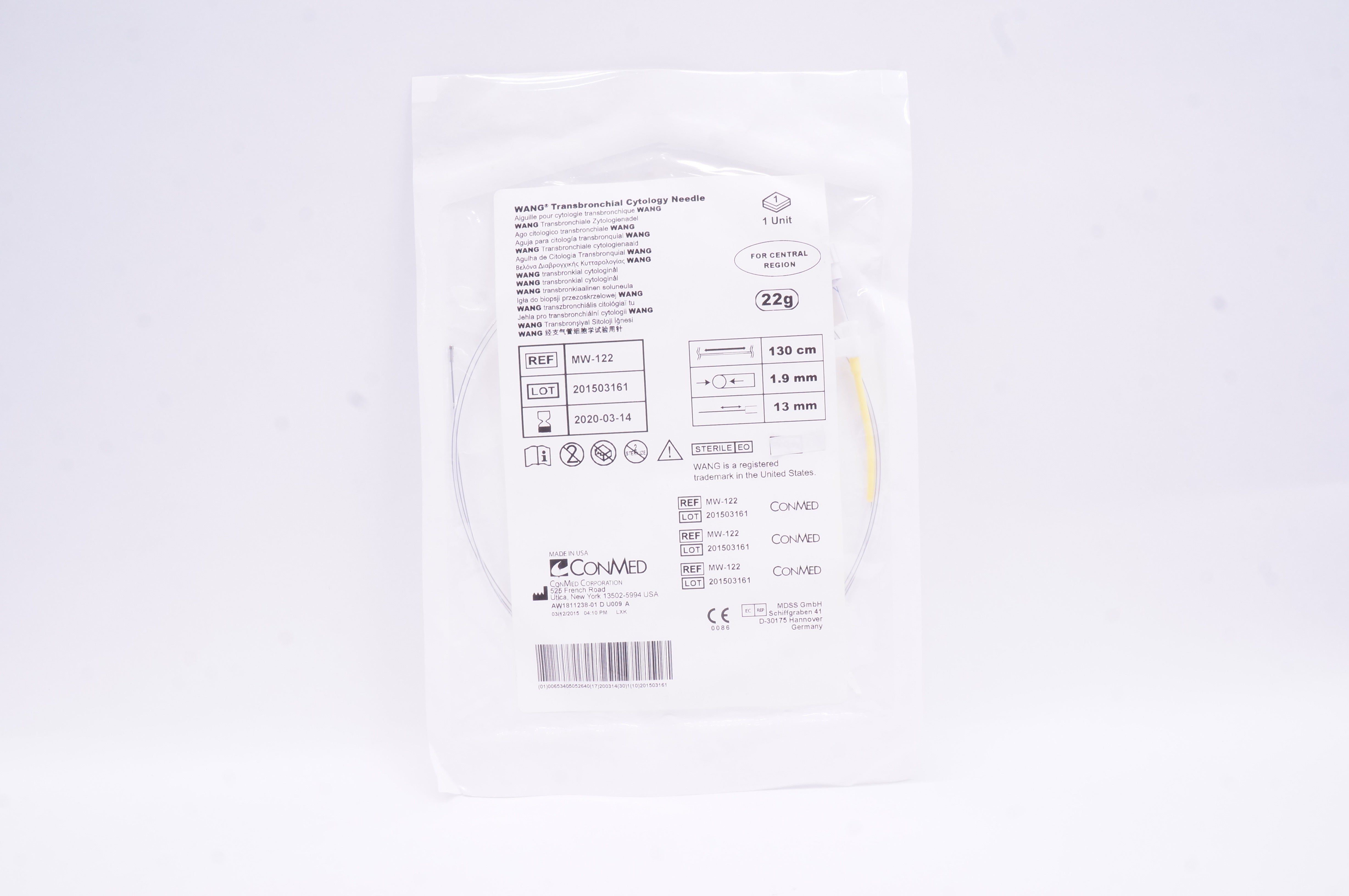 ConMed MW-122 WANG Transbronchial Cytology Ndle 22g Length 130cm (x)