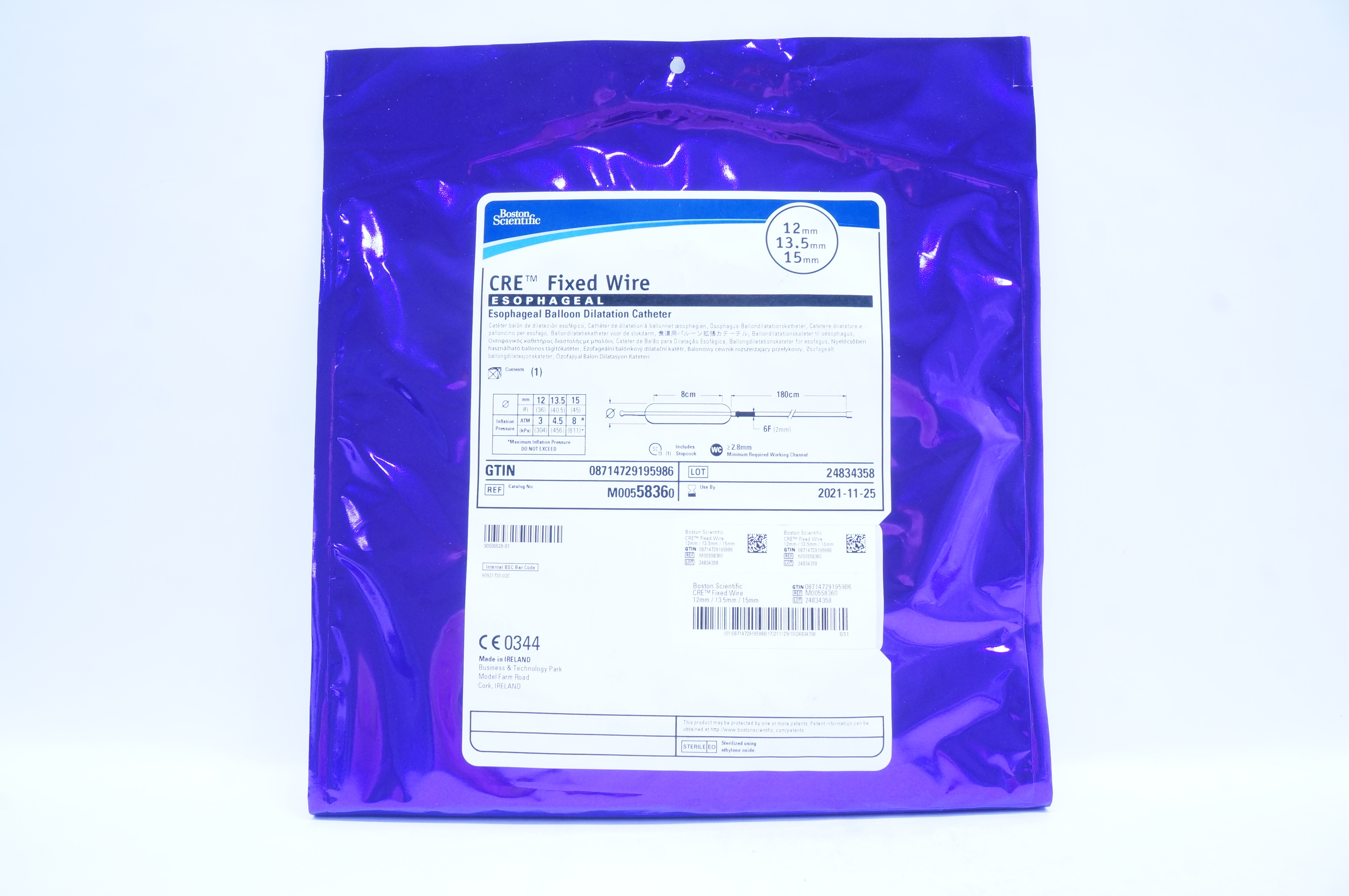 Boston Scientific 5836 Fixed Wire Esophageal Balloon Dilataion Cath 12/13.5/15mm