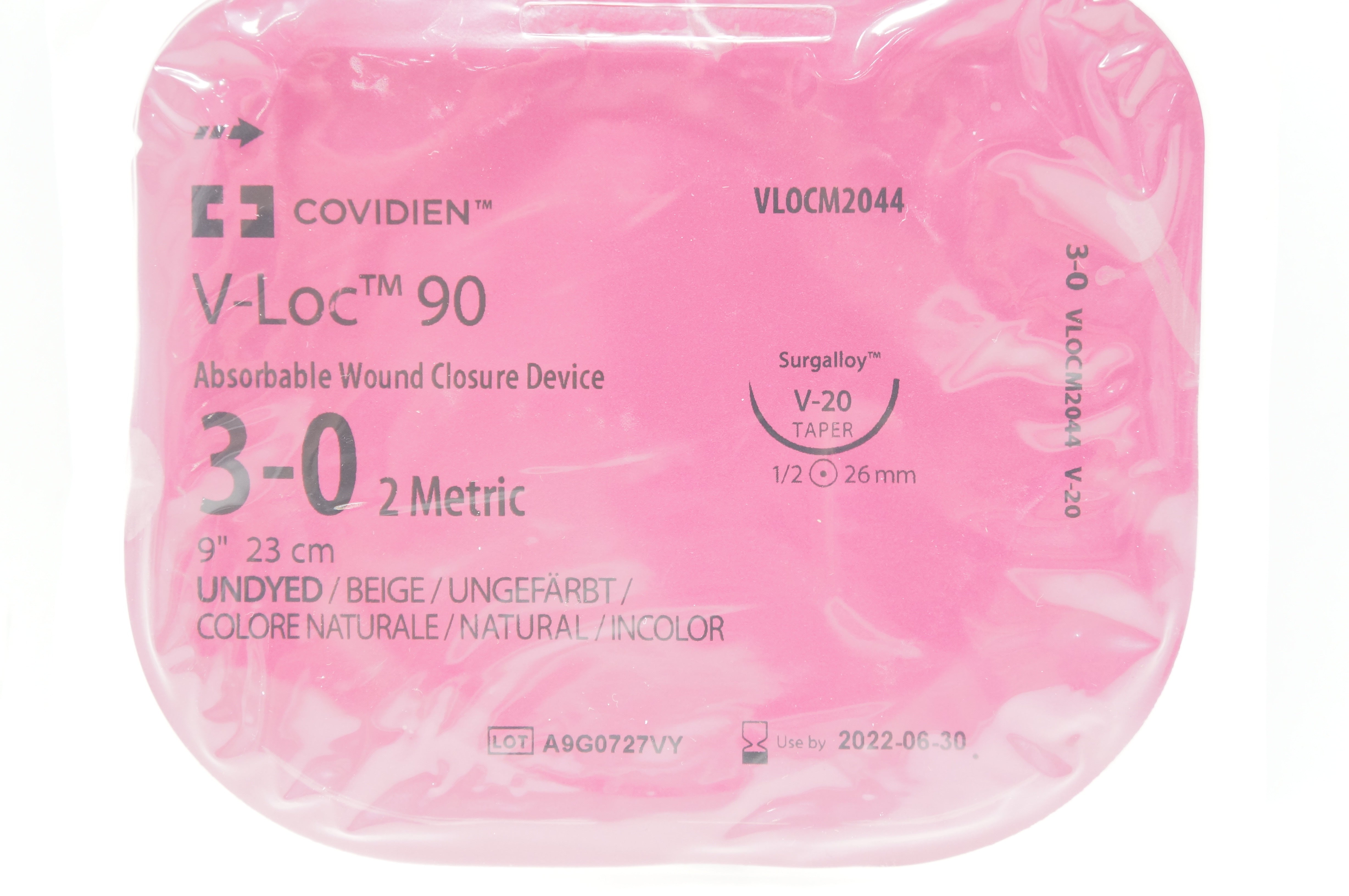 Covidien VLOCM2044 3-0 V-Loc 90,  Undyed V-20 1/2c 26mm Taper, 9 inch