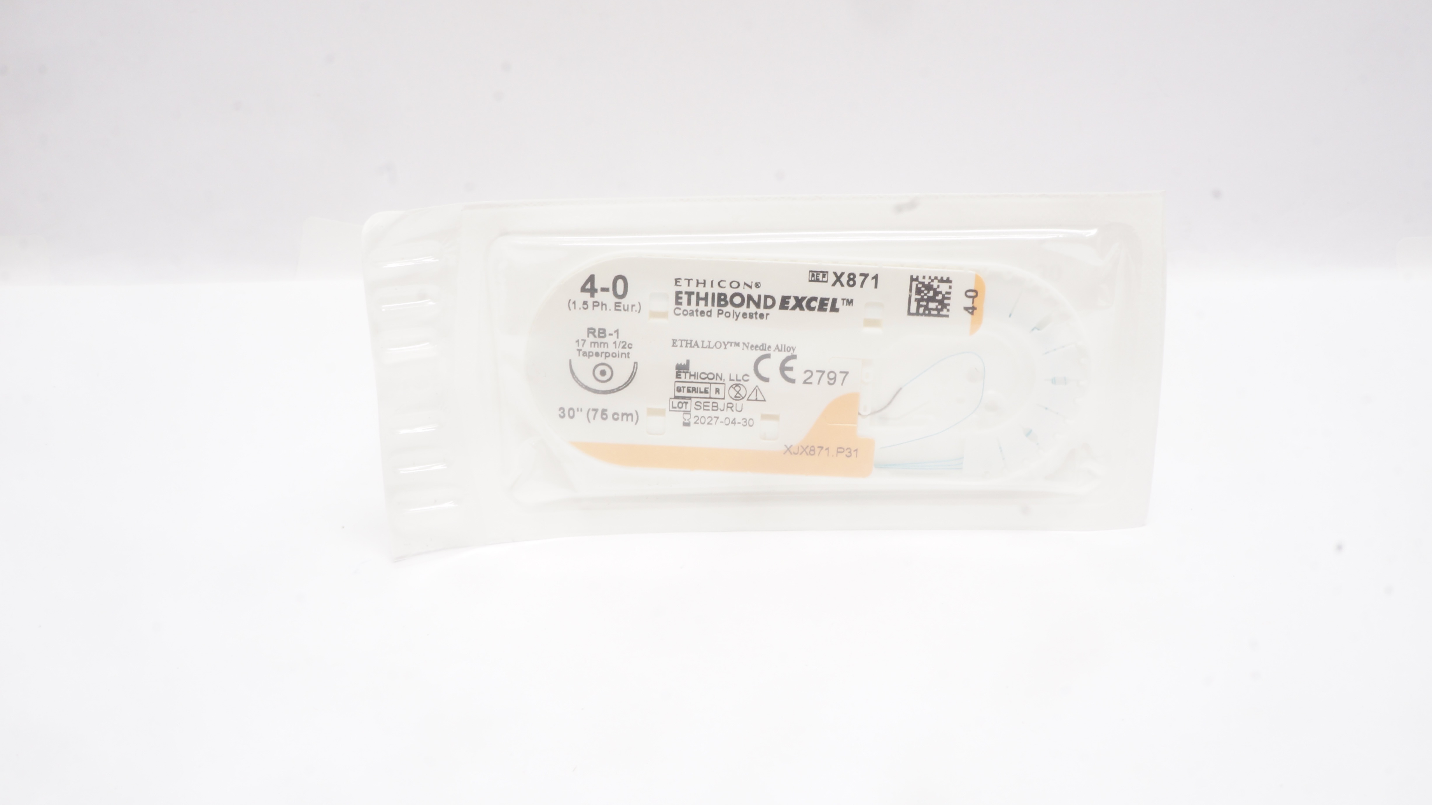Ethicon X871 4-0 ETHIBOND EXCEL Polyester Stre RB-1 17mm 1/2c Taper 30inch
