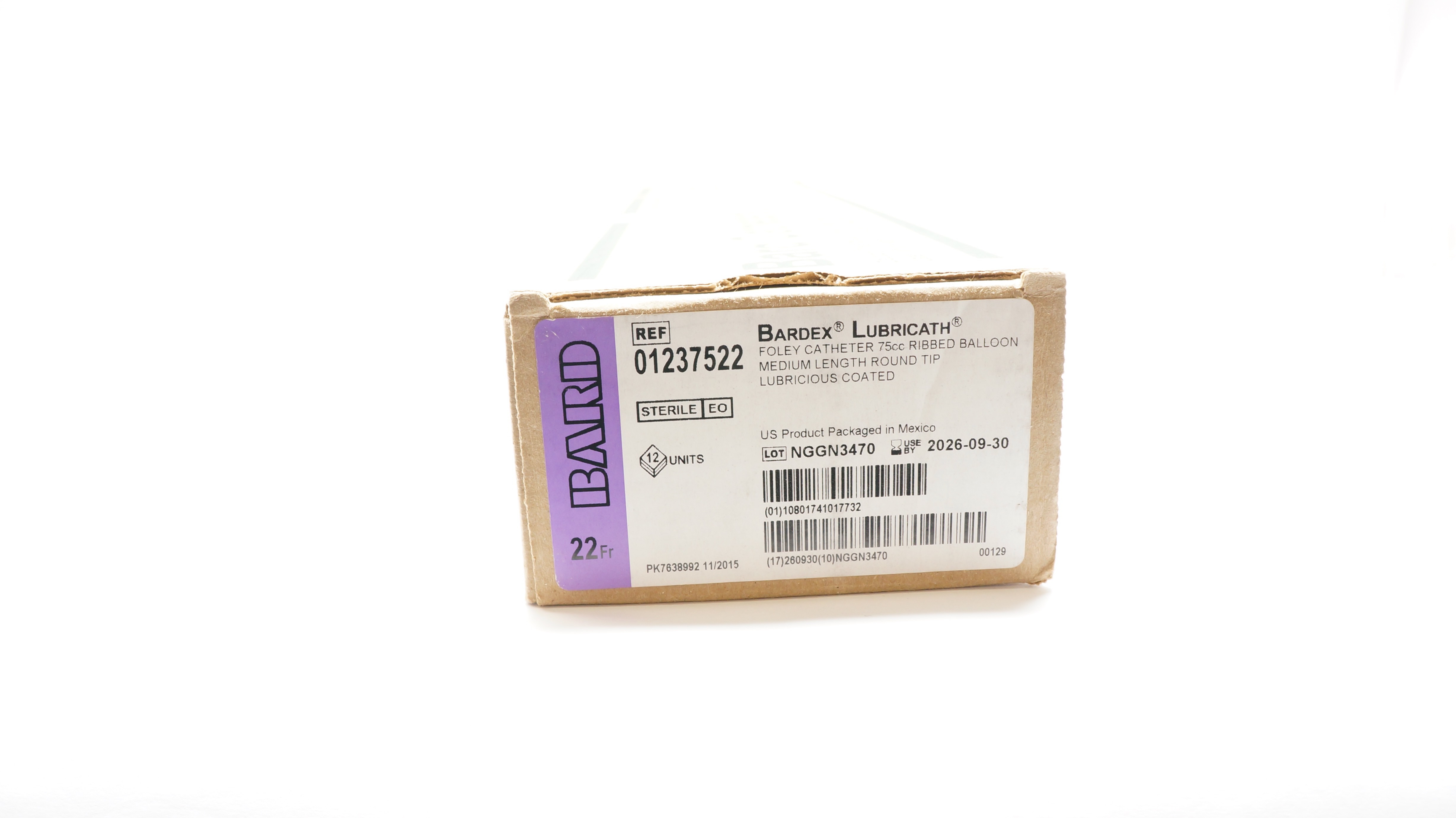 Bard 01237522 Bardex Lubricath Foley Cath. 22Fr Ribbed Balloon 75cc - Box of 12