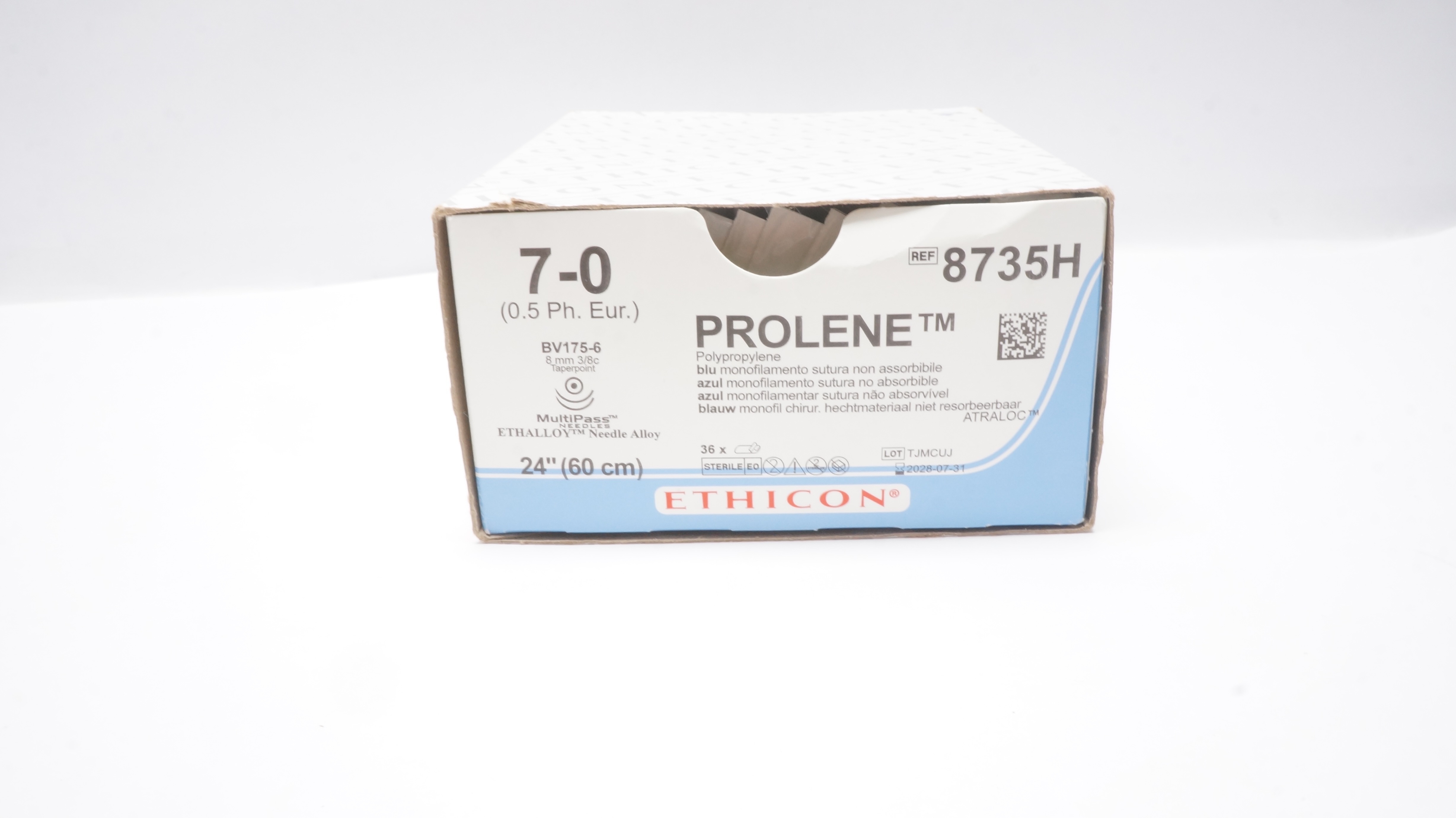 Ethicon 8735H 7-0 Prolene Stre BV175-6 8.0mm 3/8c Taperpoint 24inch - Box of 16