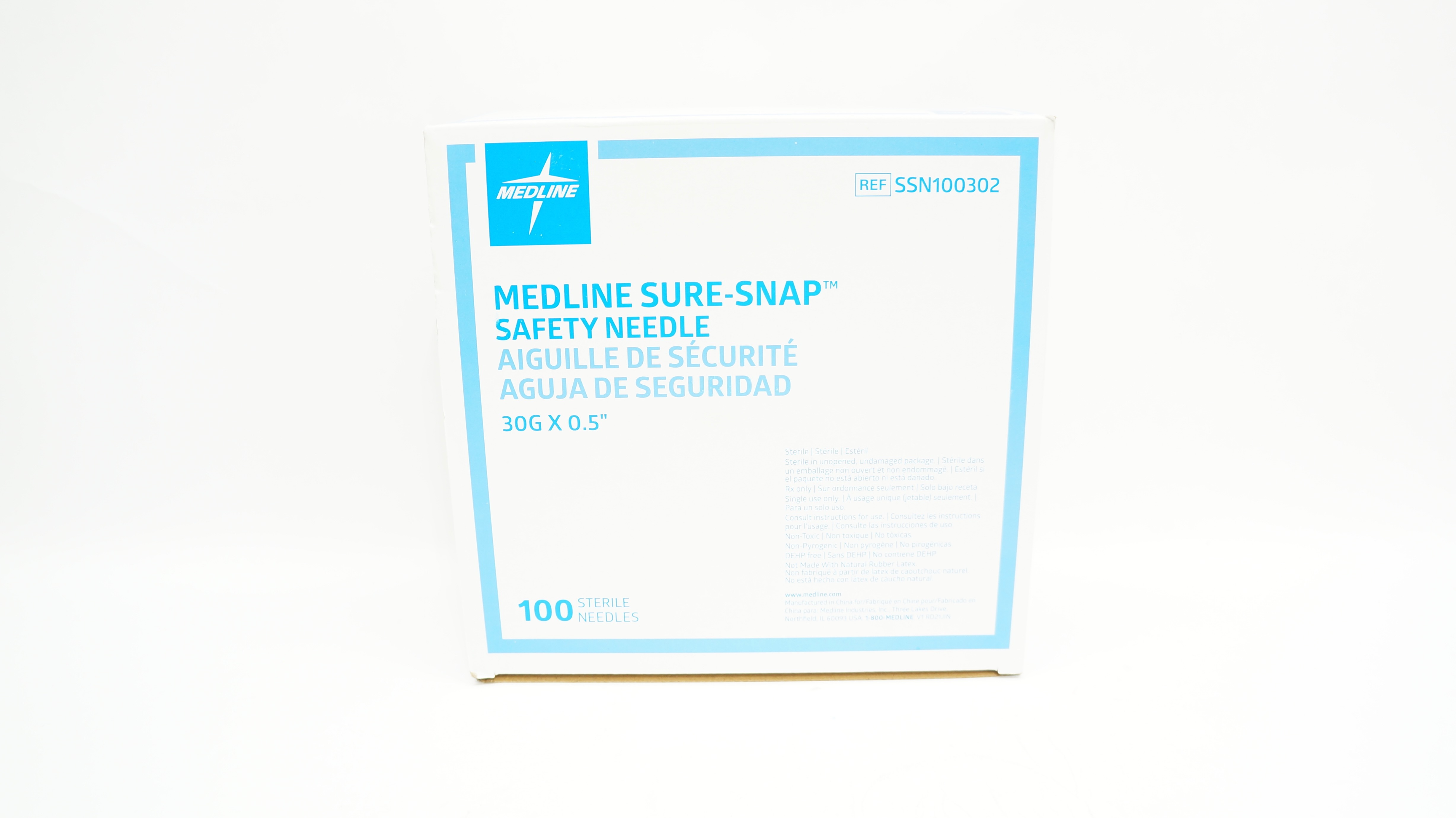 Medline SSN100302 Sure-Snap Hypodermic Safety Needle, 30G x 0.5inch - Box of 100