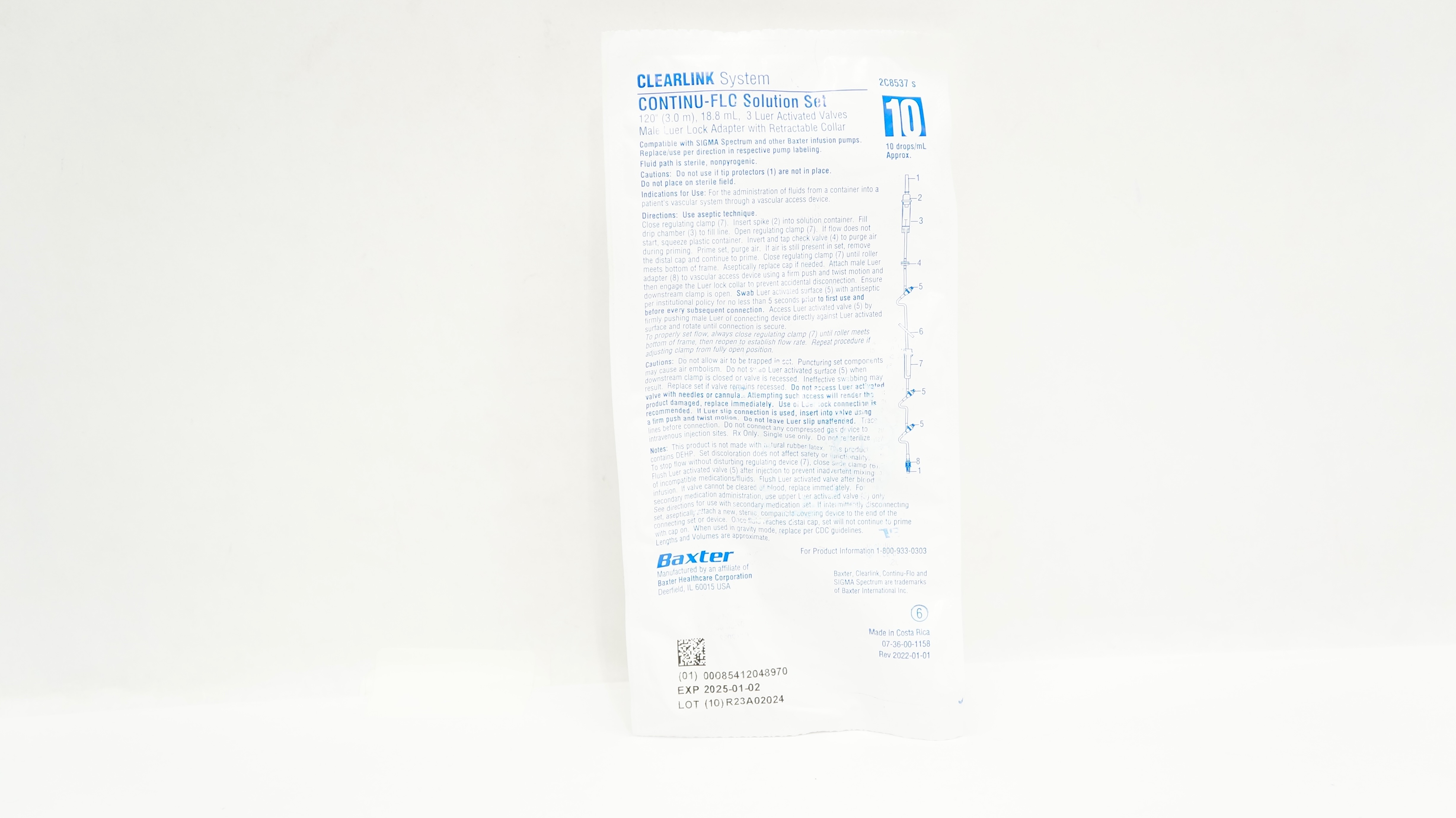 Baxter 2C8537 S Clearlink System Continu-Flo Solution Set 120In 10drops/mL