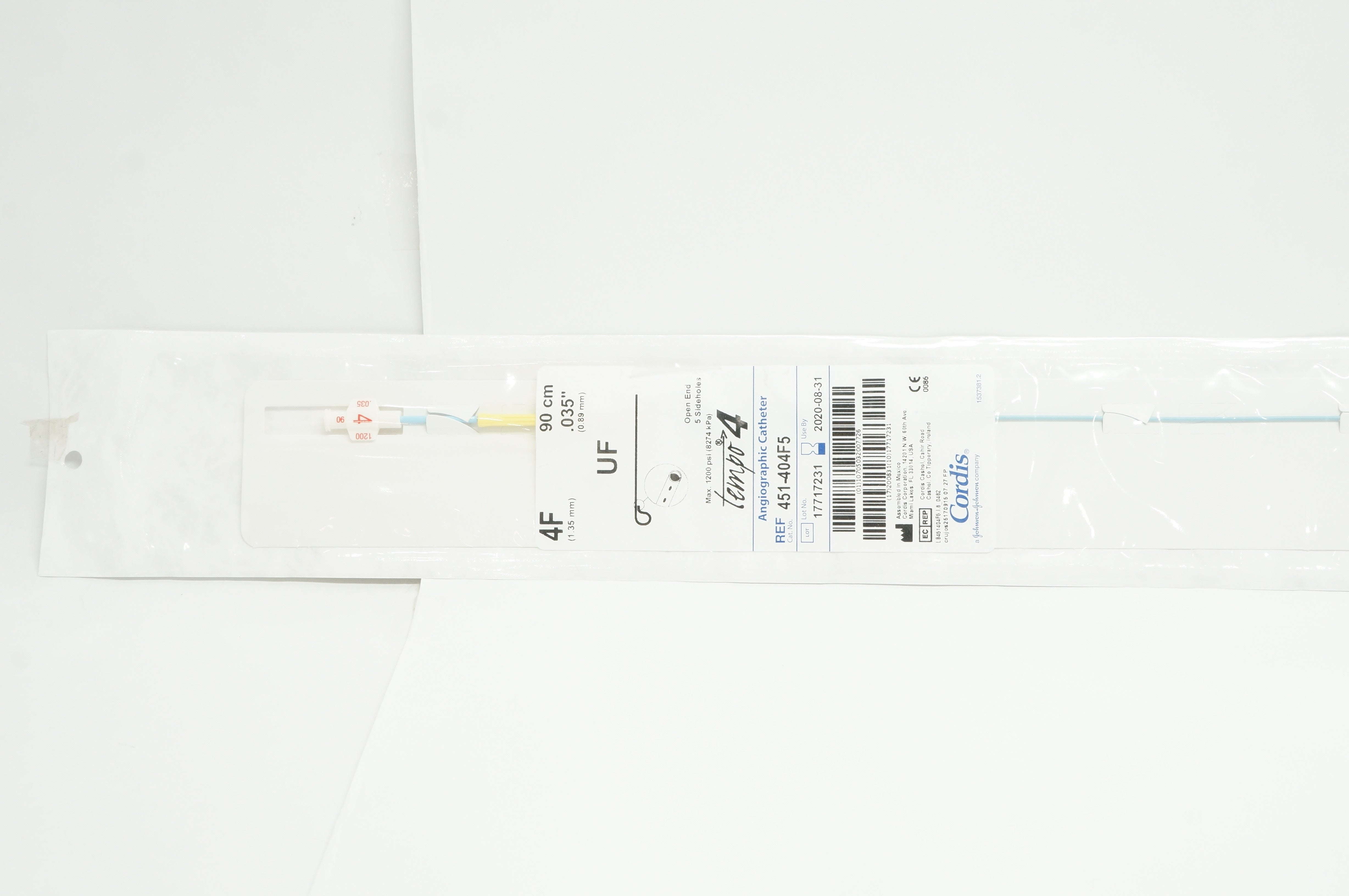 Cordis 451-404F5 Tempo 4 Angiographic Cath. UF, 4F x .035inch x 90cm (x)
