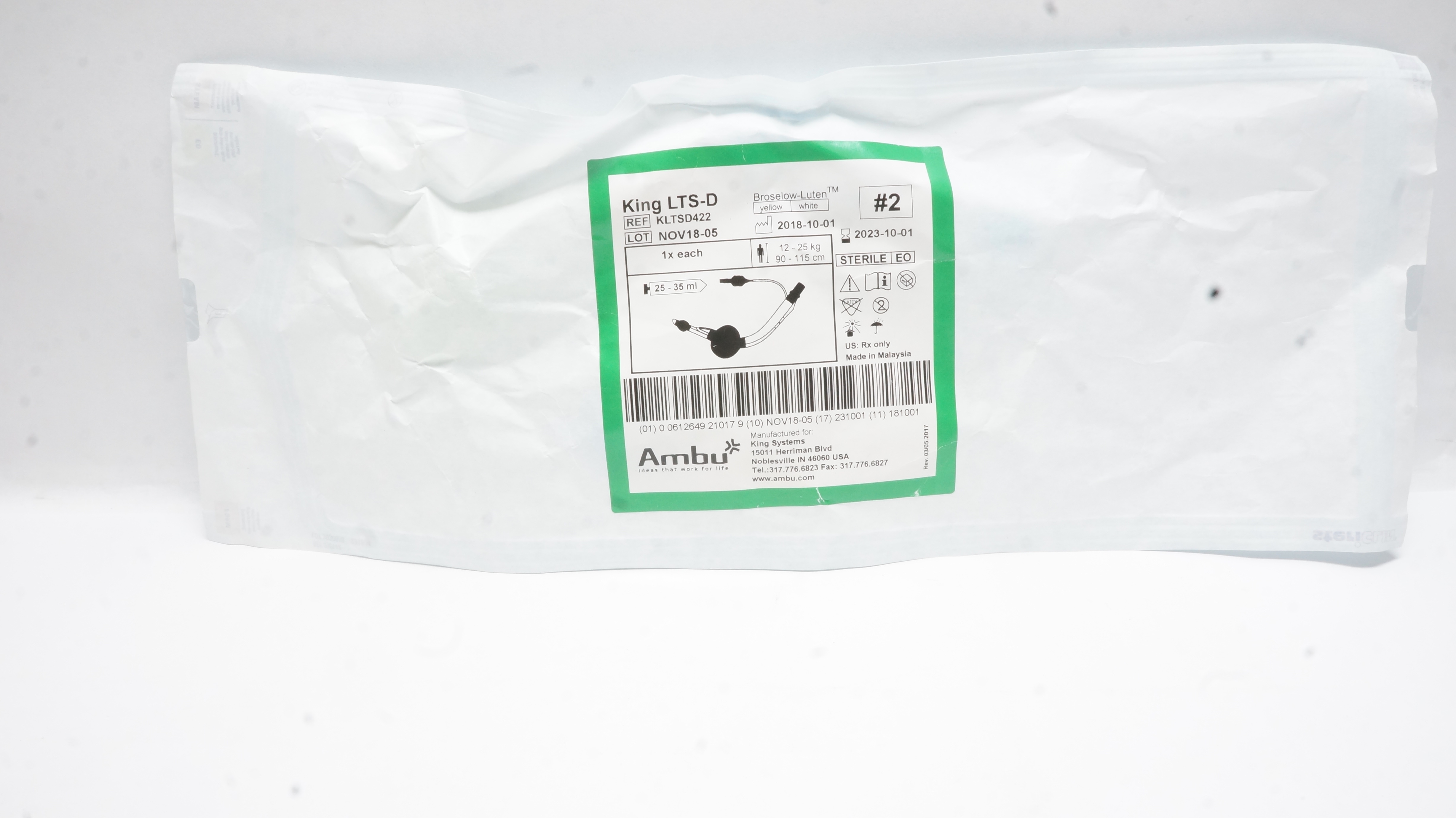 Ambu KLTSD422 Broselow-Luten. Yellow/White #2 12-25kg, 25-35ml (x)