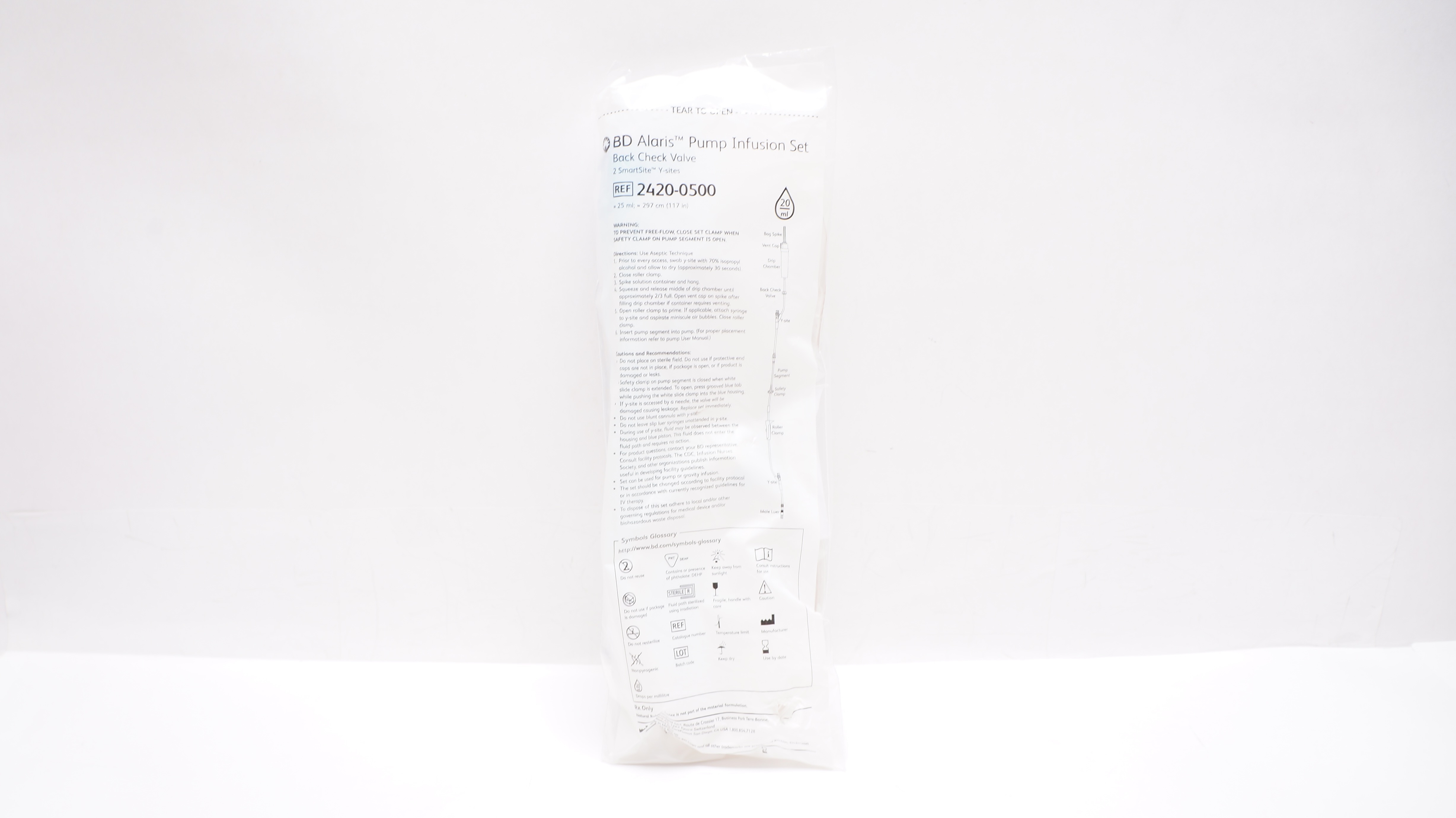 BD 2420-0500 Alaris Pump Infusion Set Back Check Valve 25ml x 117inch 20Drops/ml