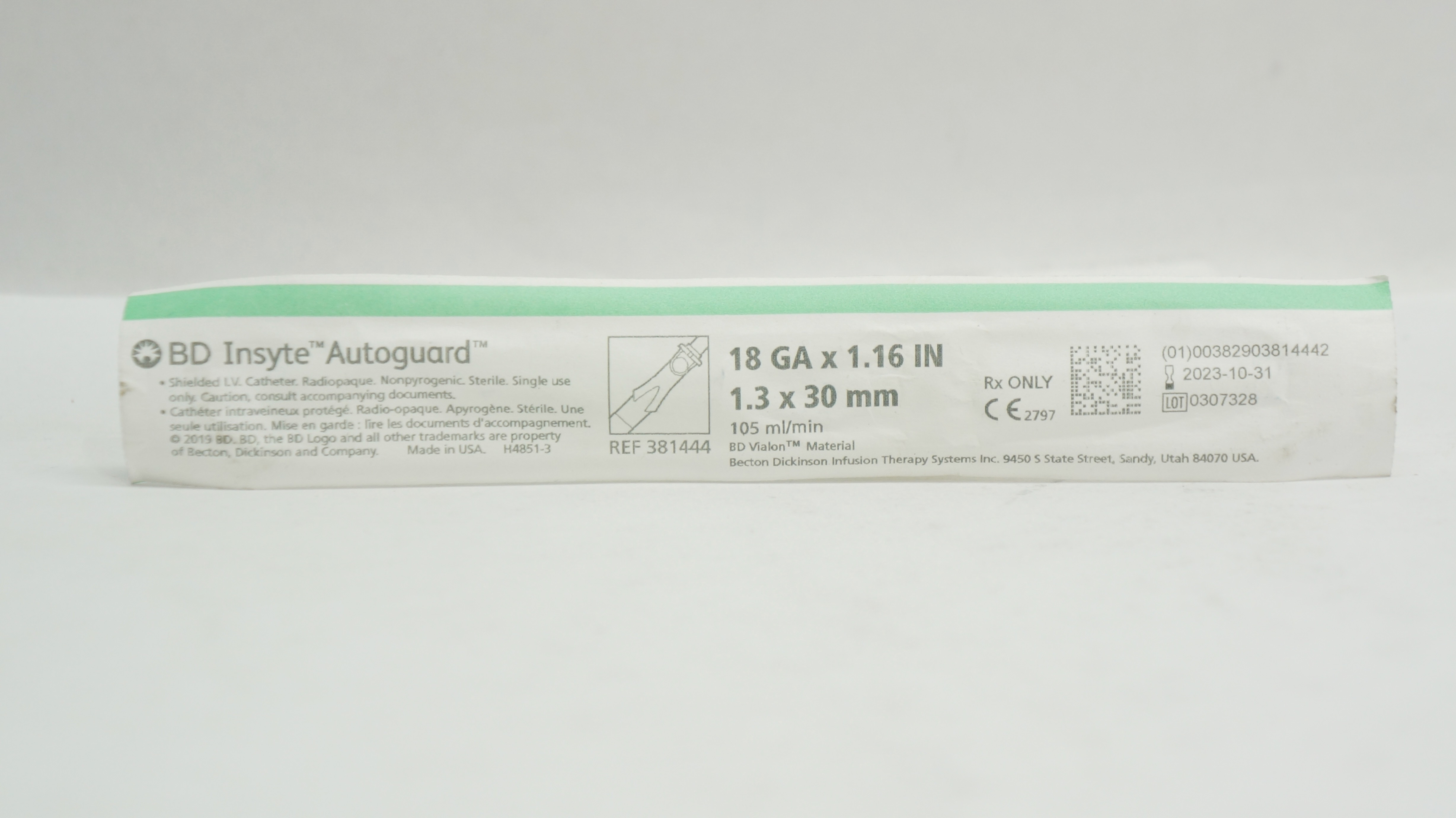 BD 381444 Insyte Autoguard Shielded I.V. Cath. 18Ga x 1.16inch 105ml/min (x)