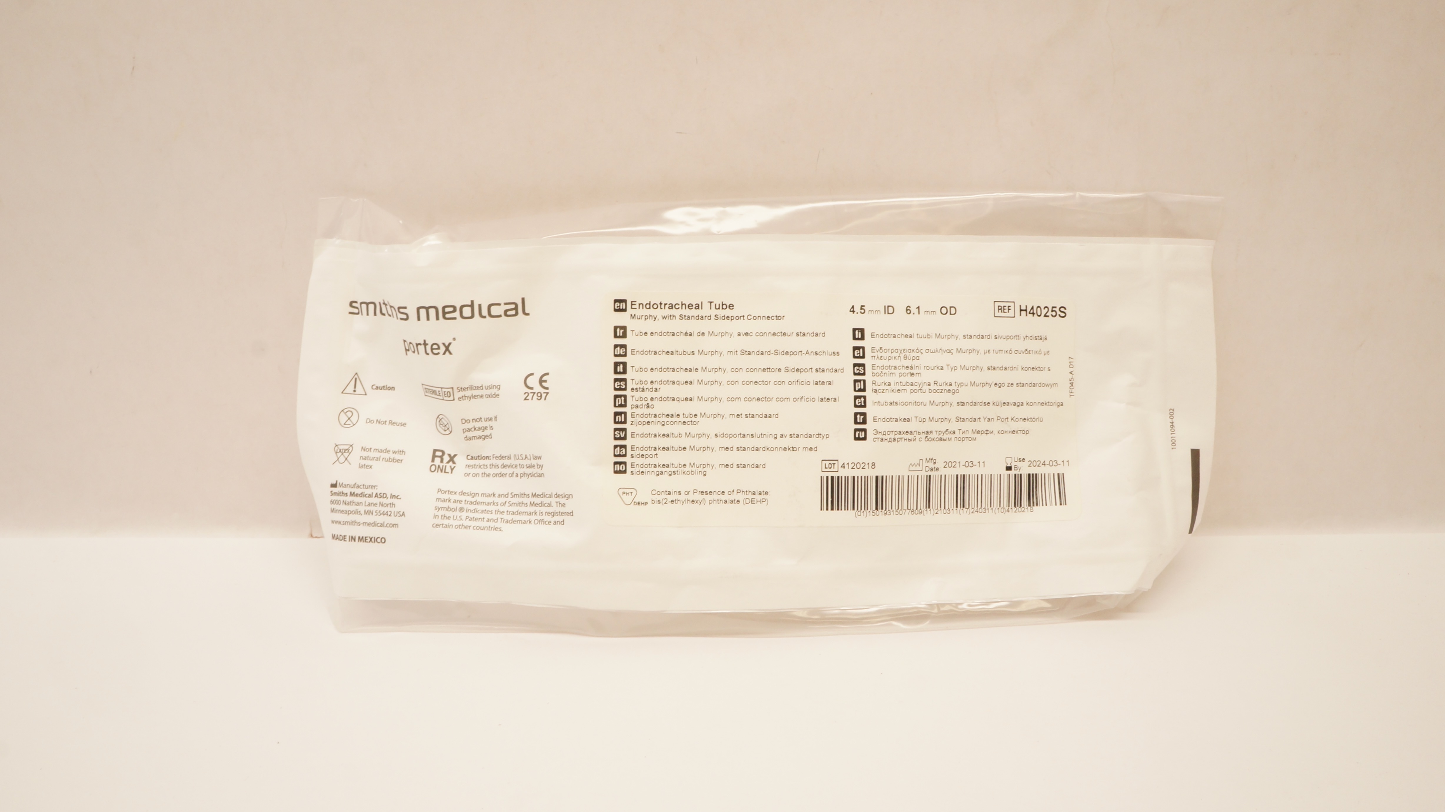 Smiths Medical H4026S Portex Endotracheal Tube 5.0mm x 6.9mm
